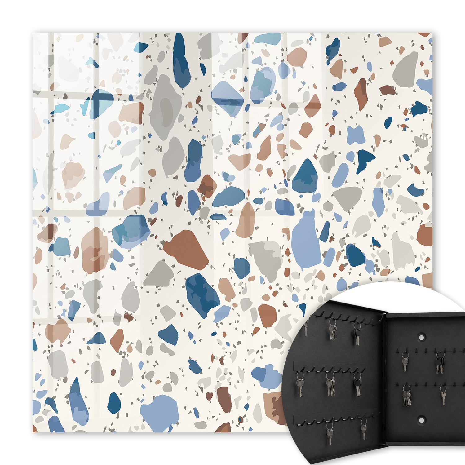 Armoire À Clés - (30 Cm X 30 Cm) - Boîte À Clés Murale - Coffret De Rangement Pour Clés - Couleur Noire - Ouverture Vers La Gauche - Pour Maison Et Bureau - Mosaïque De Pierre