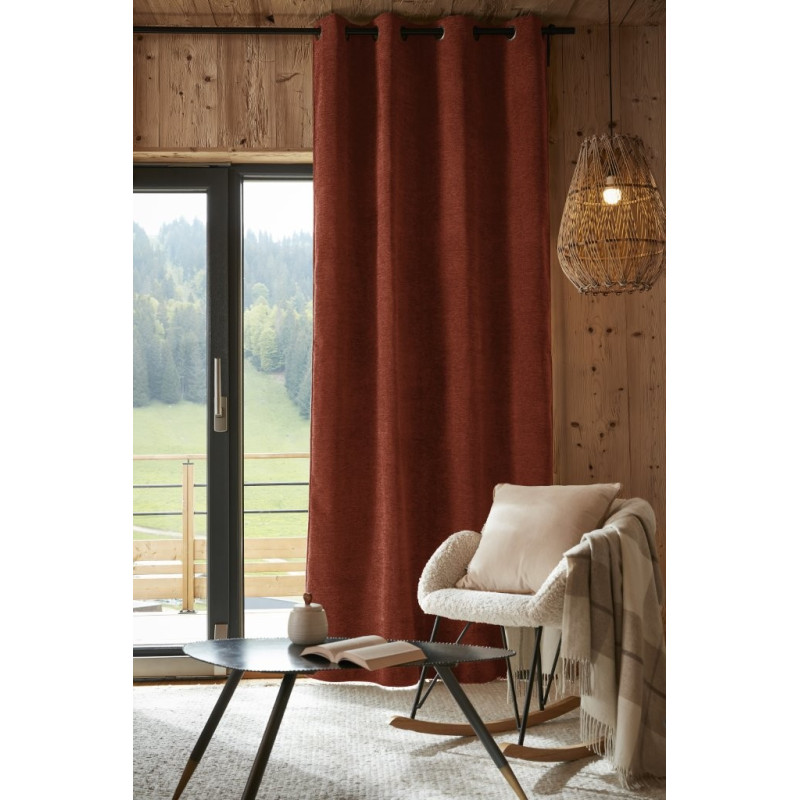 Rideau Occultant Phonique Et Thermique Doublé Polaire "bjorn" 100% Opaque L'Effet Papillon - Bjorn Terracotta - 1 Panneau Occultant + Polaire 140 X 240 Cm