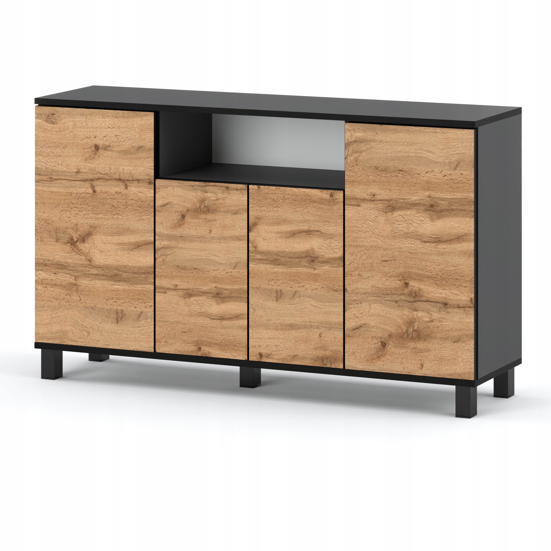 Grande Commode 140 Cm, Gris + Chêne Wotan, Meuble Tv, Meubles De Salon Et De Chambre À Coucher