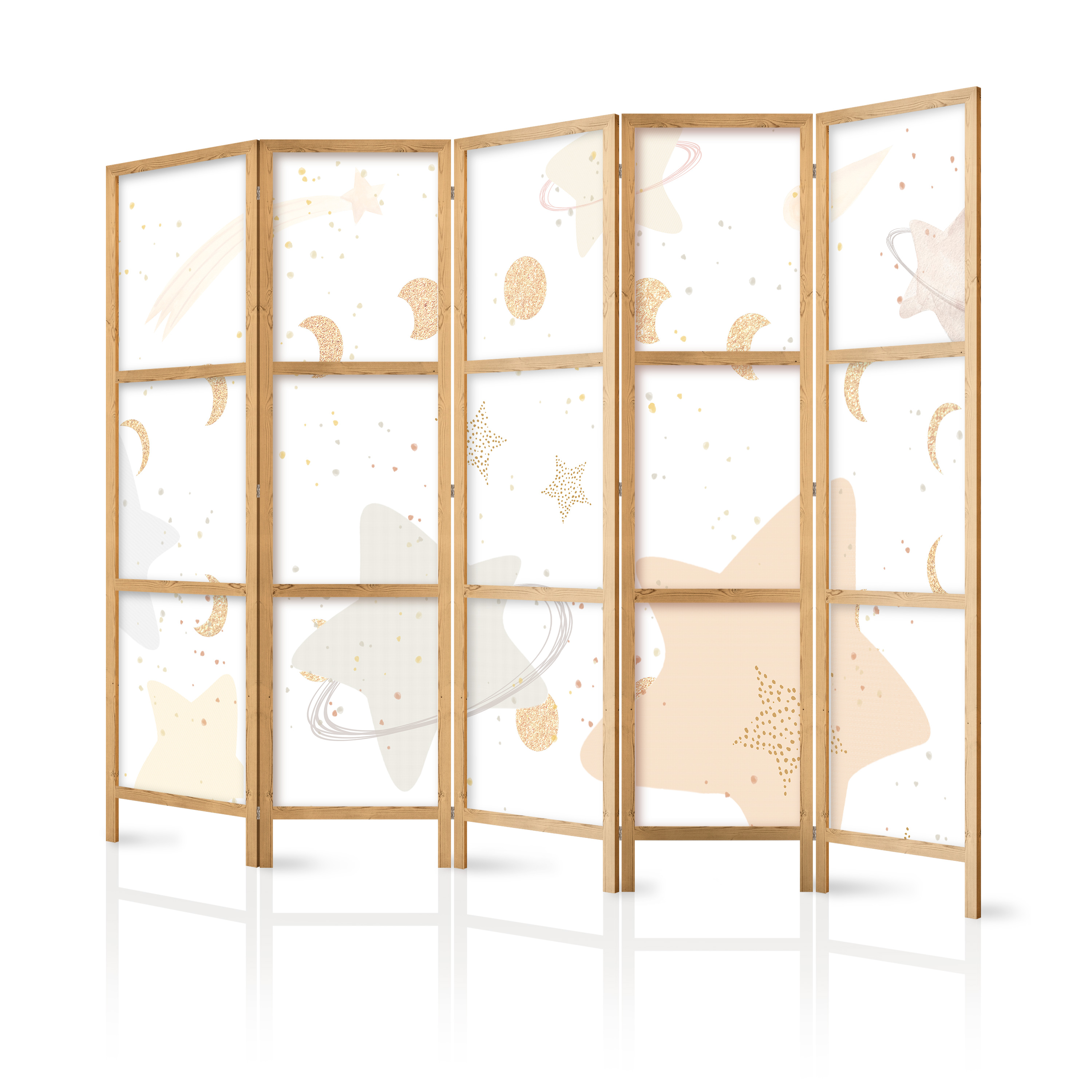 Paravent Japonais Phases De Lune Aux Couleurs Beige Et Cendré Avec Poussière D'étoiles. 225x172