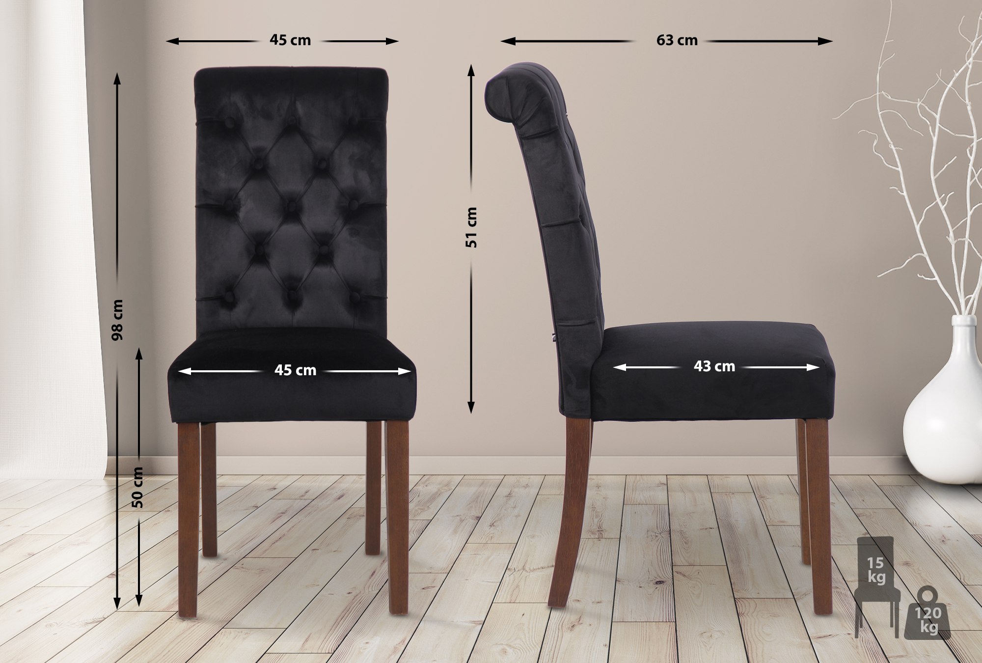 Lot De 2 Chaises De Salle À Manger En Velours Lisburn Noir