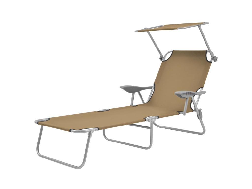 Transat Chaise Longue Bain De Soleil Lit De Jardin Terrasse Meuble D'extérieur Pliable Avec Auvent Acier Taupe 02_001281