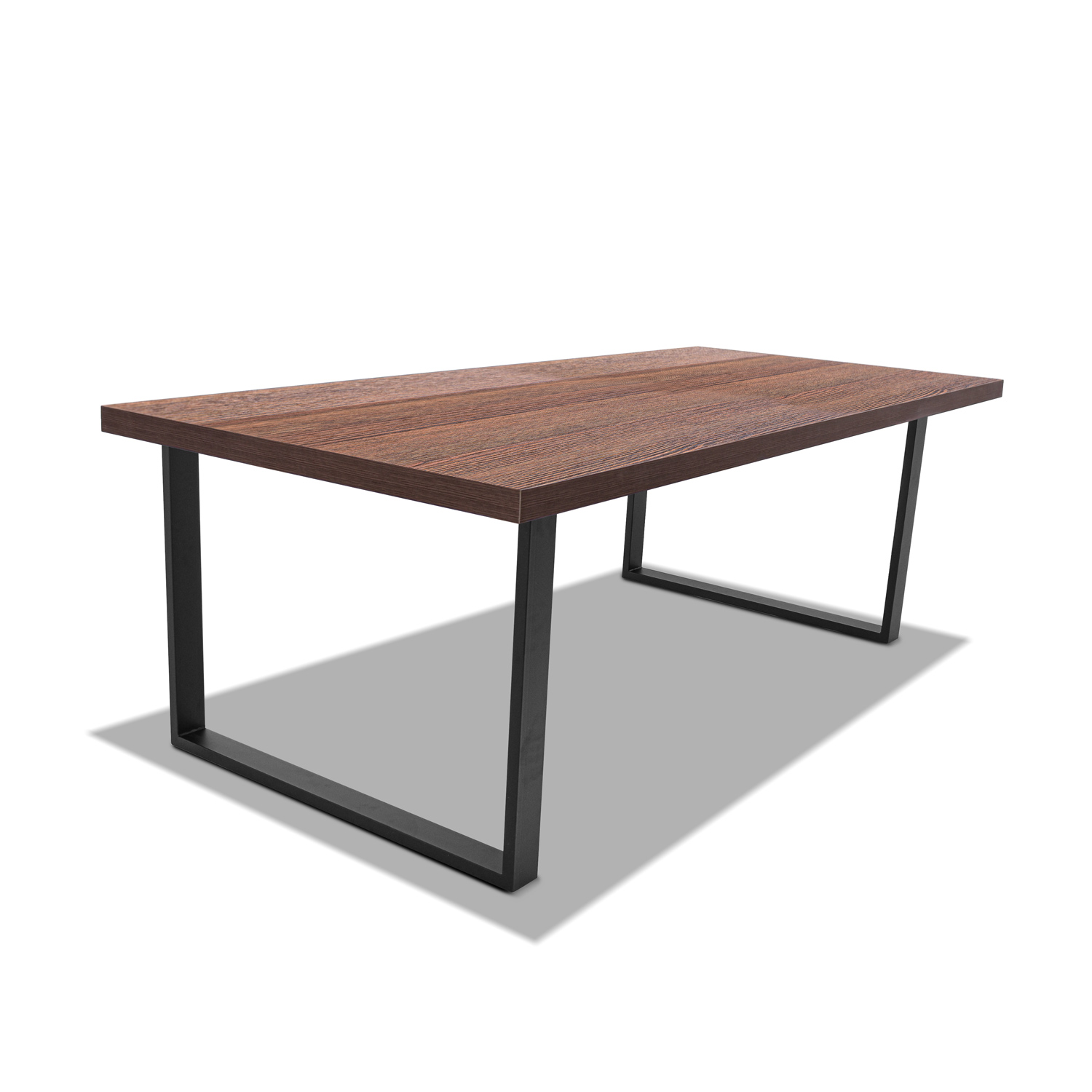 Table De Salle À Manger En Bois Et Métal - Pieds Noirs Carrés - 220x100 Cm