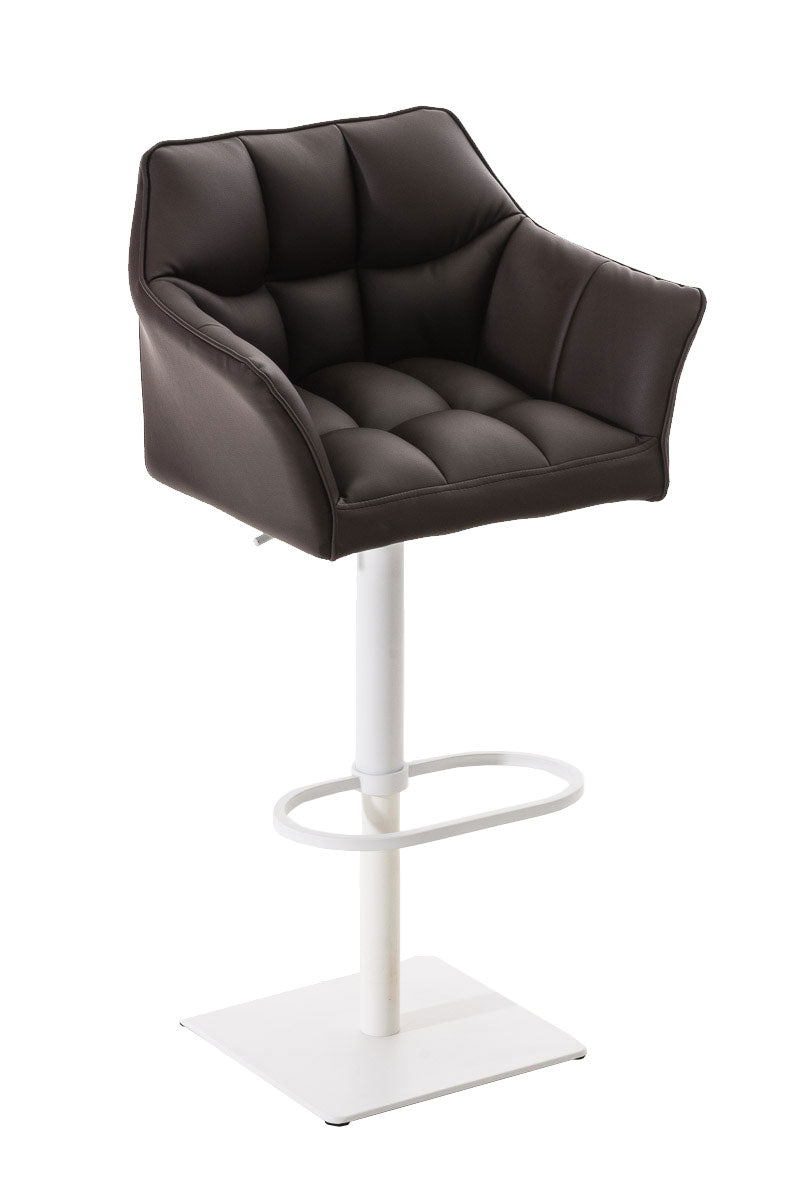 Tabouret De Bar Chaise Haute De Comptoir Couture Carrées Assise En Pvc Marron Cadre 10_0004736