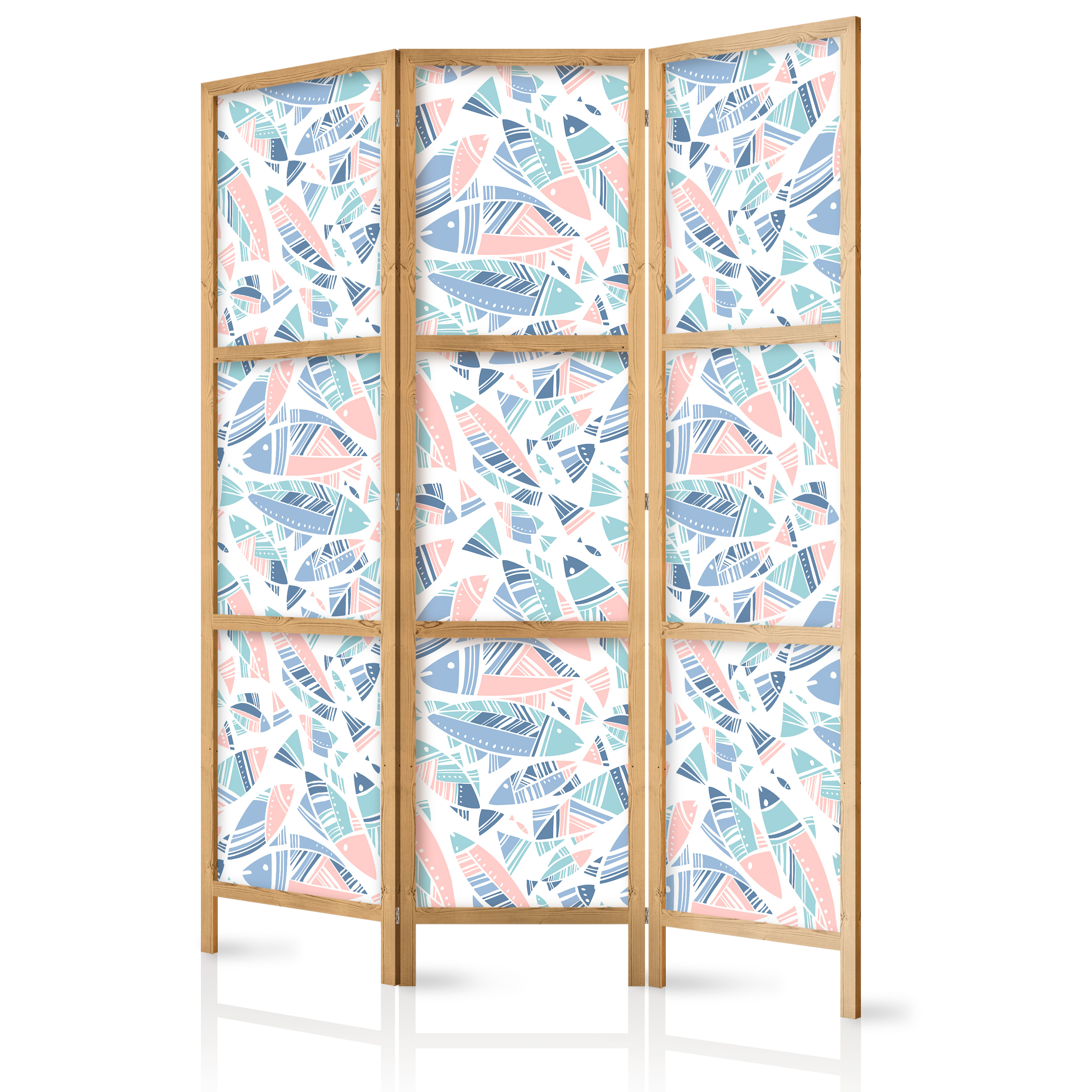 Paravent Japonais -poisson De Style Aztèque Dans Des Tons Pastelblanc 135x172