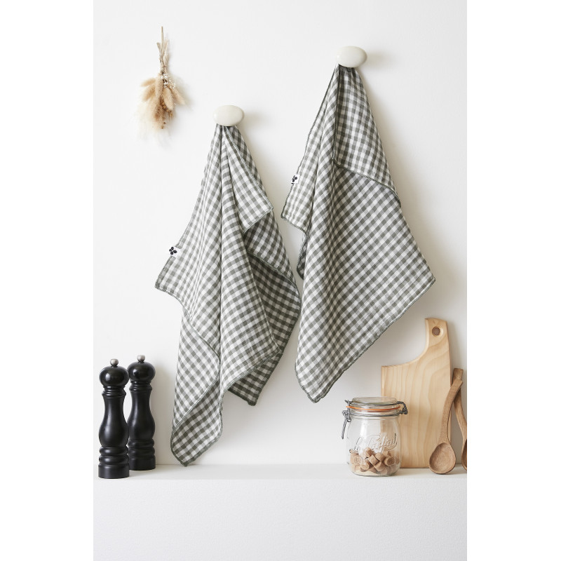 Lot De 2 Essuie-mains "vickie" 50 X 70 Cm Tissé Teint "gaze De Coton" L'Effet Papillon - Vickie Romarin -