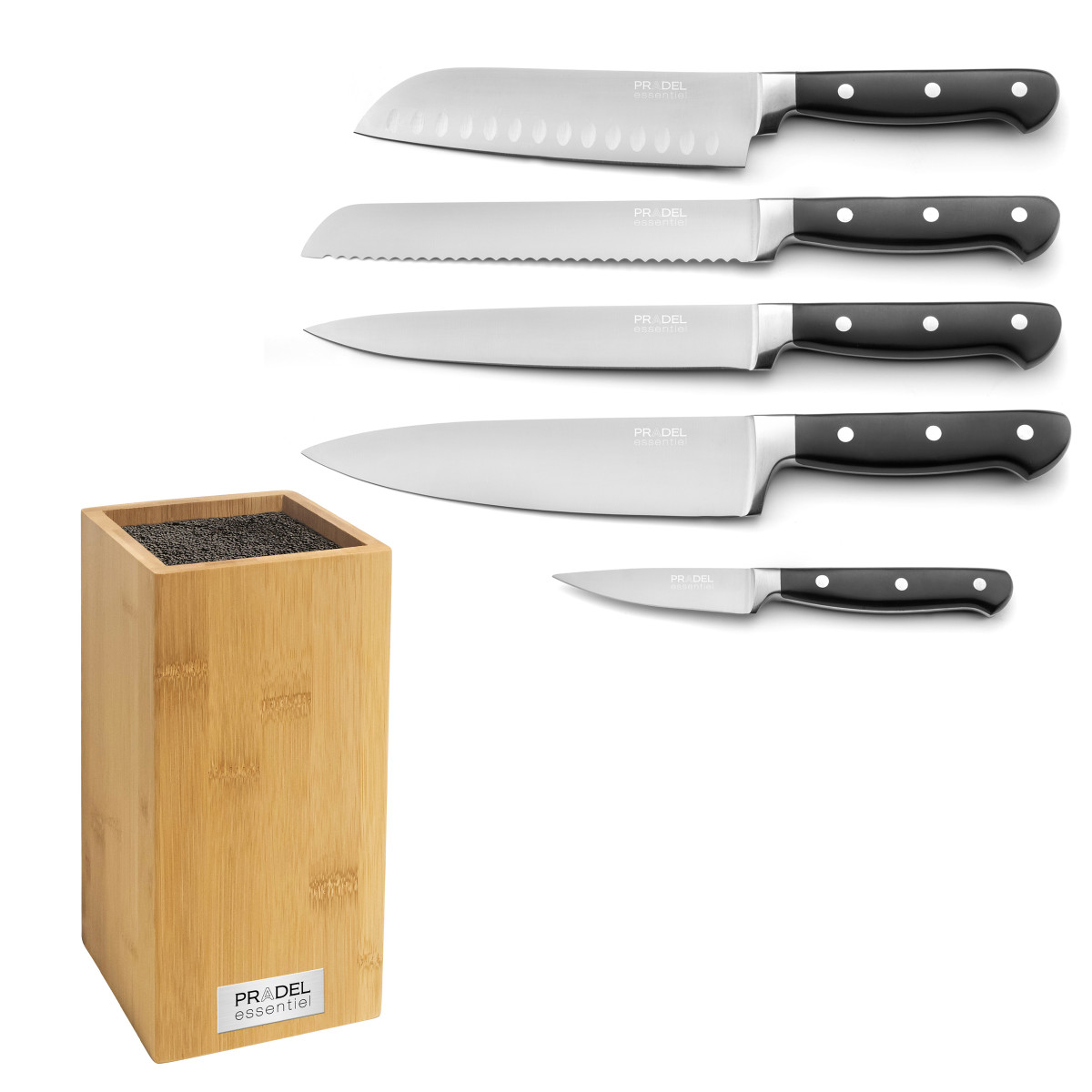 Blason - Bloc Spaghettis Bambou Avec 5 Couteaux De Cuisine