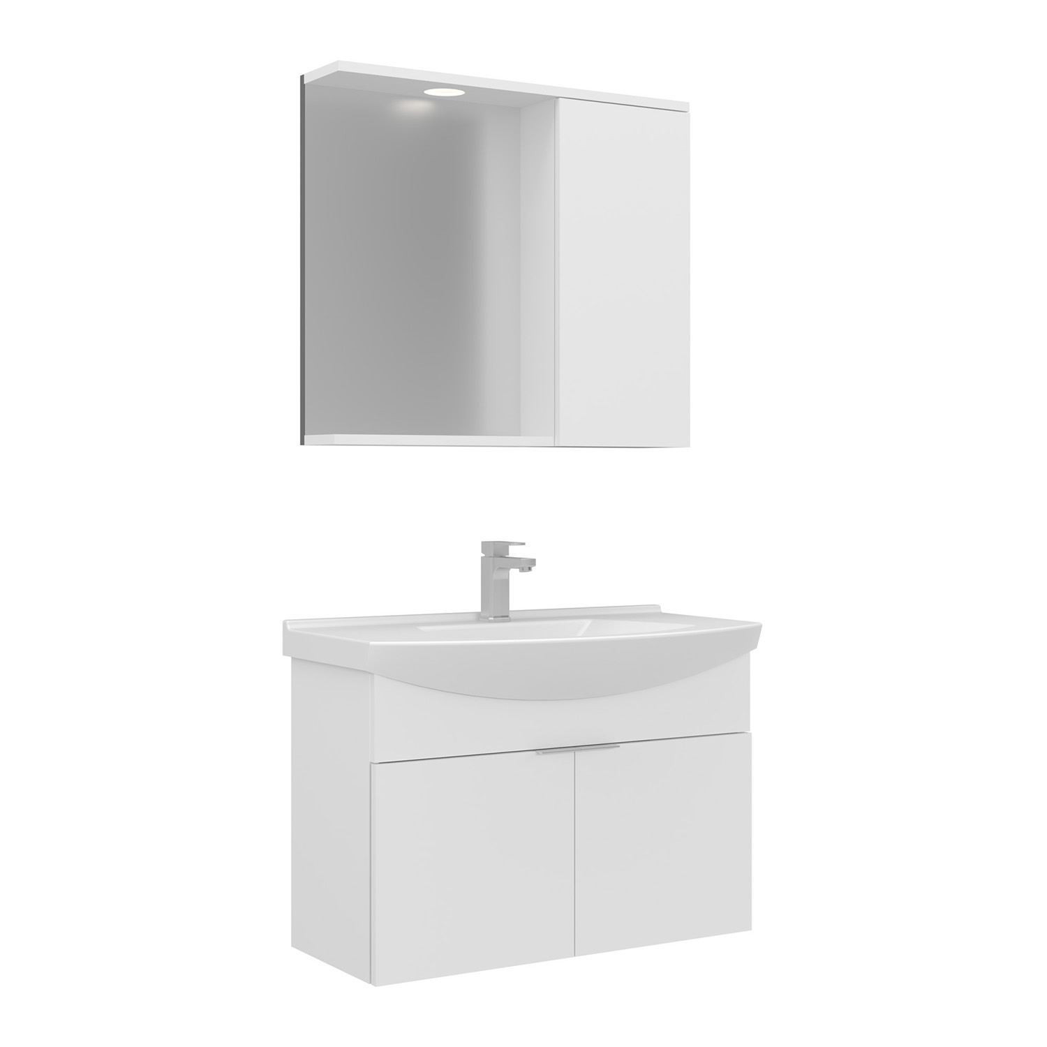 Meuble Avec Simple Vasque Et Miroir "purus 80" - 80 X 50 X 58 Cm - White