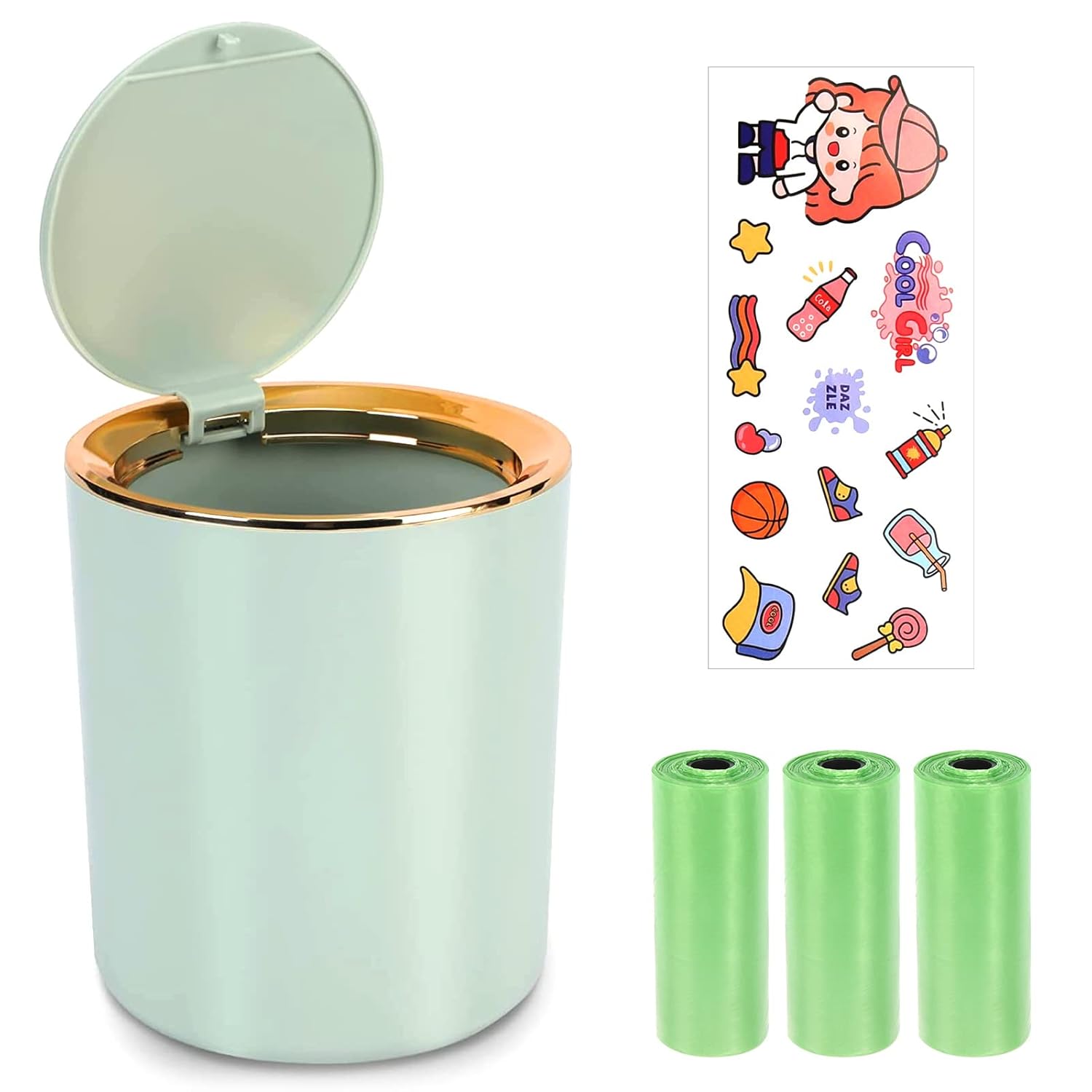 Mini Poubelle De Table Avec Couvercle Avec 3 Rouleaux De Sacs Poubelles Vert