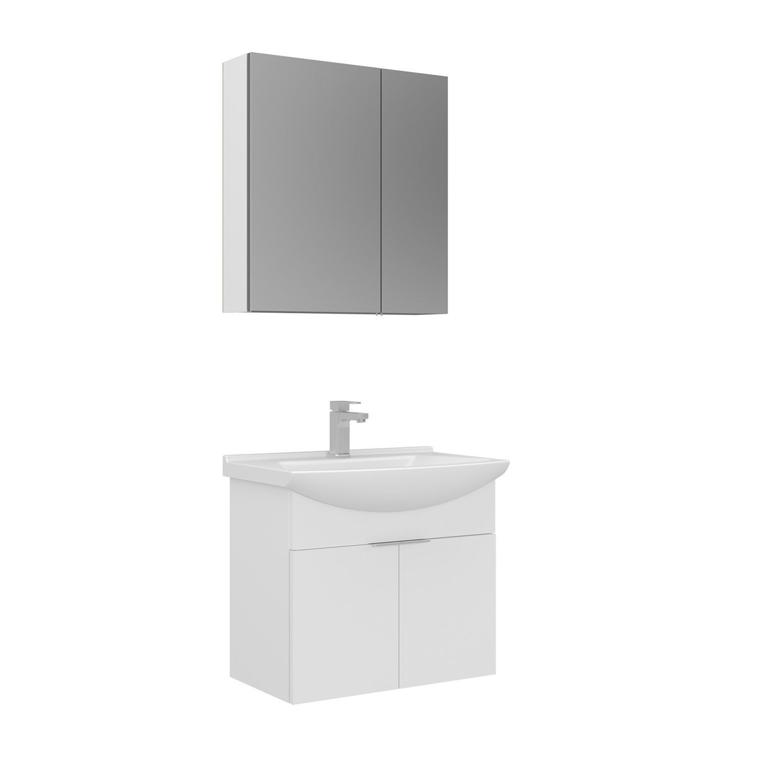 Meuble Avec Simple Vasque Et Miroir "purus 65" - 65 X 50 X 58 Cm - White