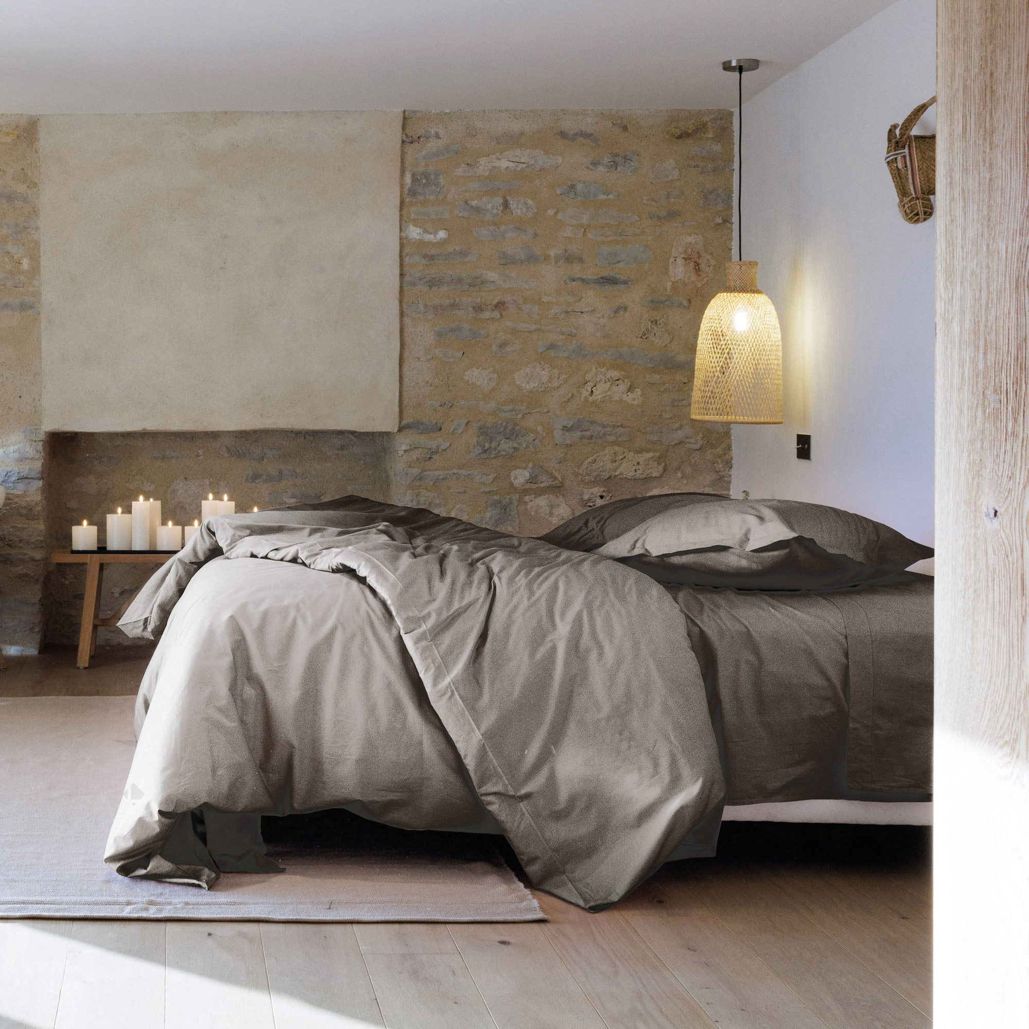 Parure De Lit 280x240 Cm Set 65x65 Cm Percale Manoir Gris Cendre
