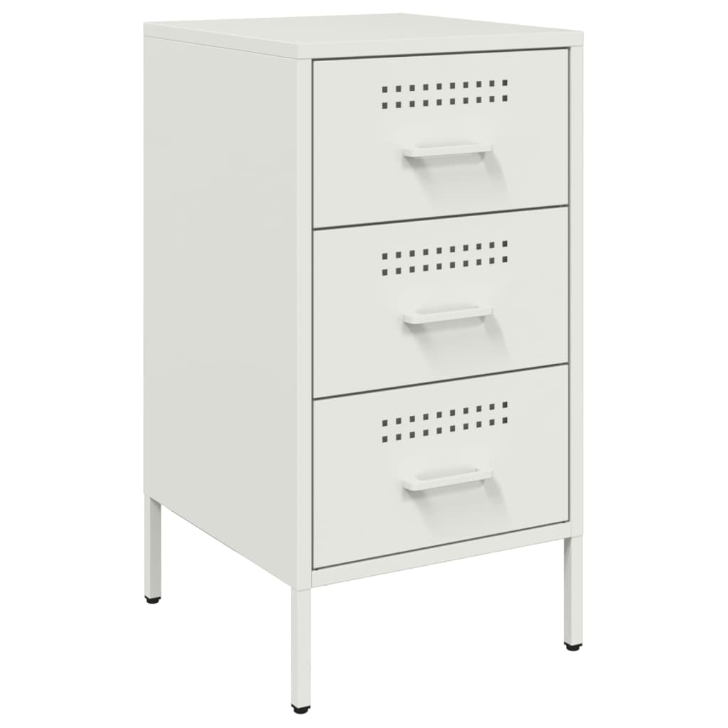 Table De Chevet Avec 3 Tiroirs 36 X 39 X 68 Cm Acier Blanc Dec033314