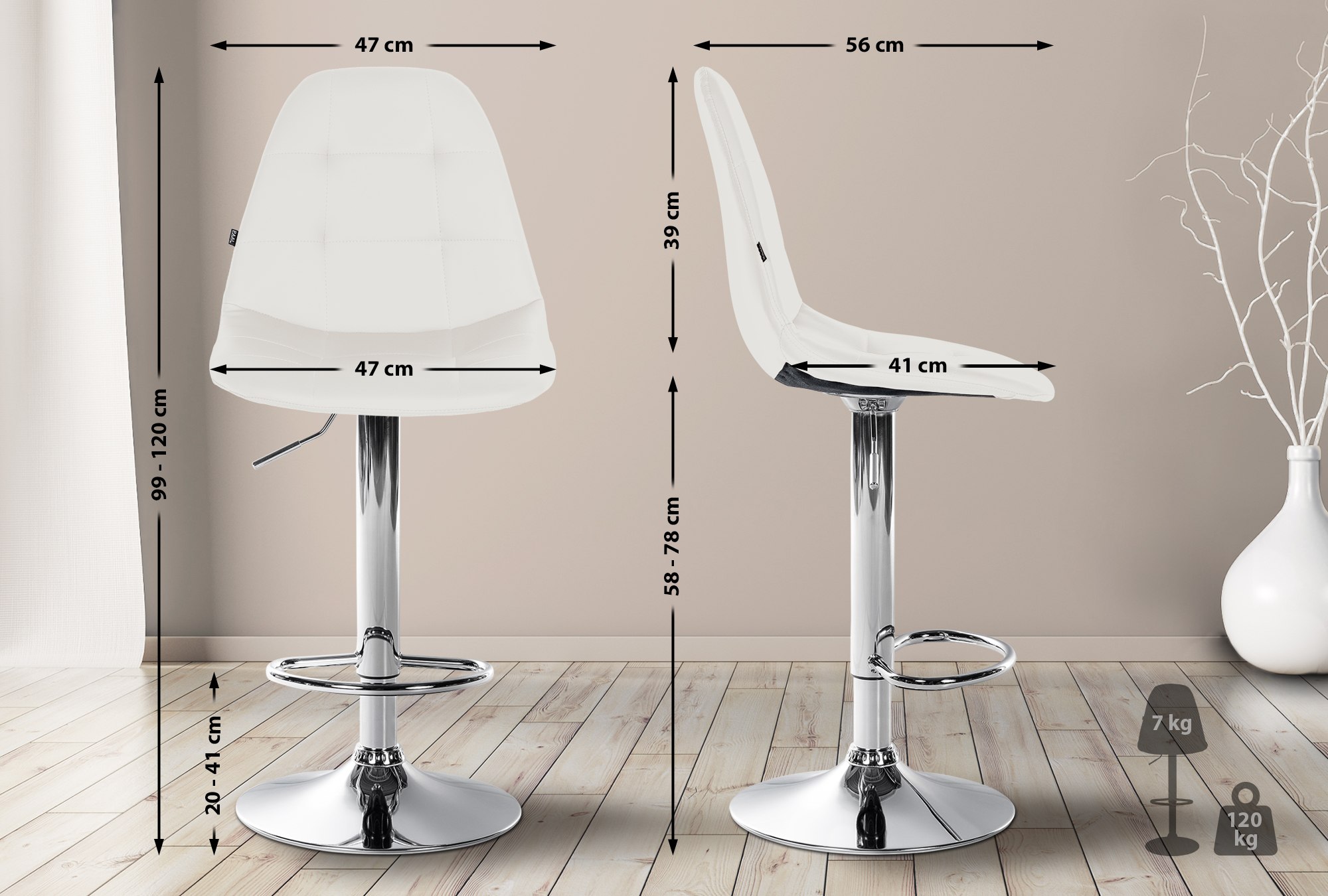 Tabouret De Bar Elmore Simili Cuir C Blanc