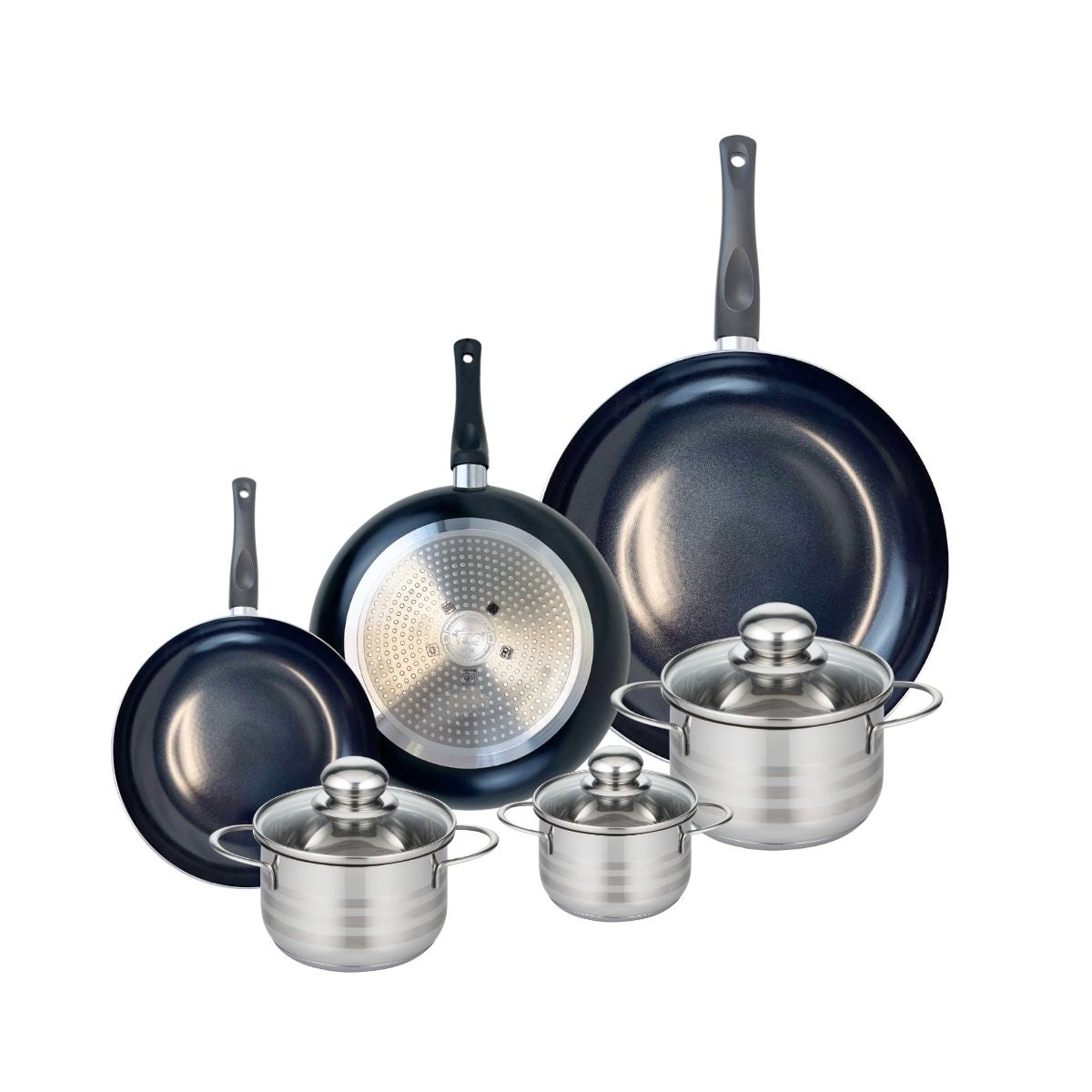 3 Poêles 20/24/32cm + 3 Faitouts 12/14/16cm Prima Brillant