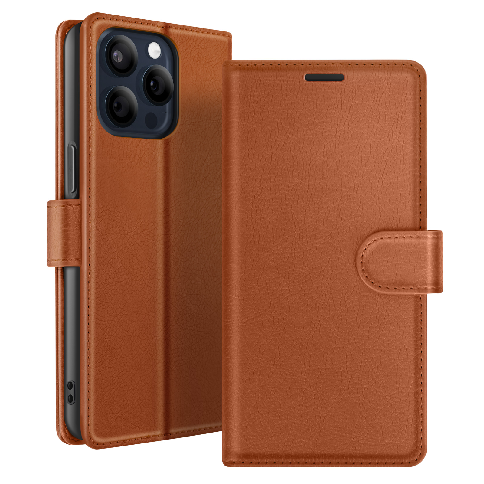 Étui Portefeuille Pour Iphone 15 Pro Fonction Support Et Languette Magnétique Marron Zanaé