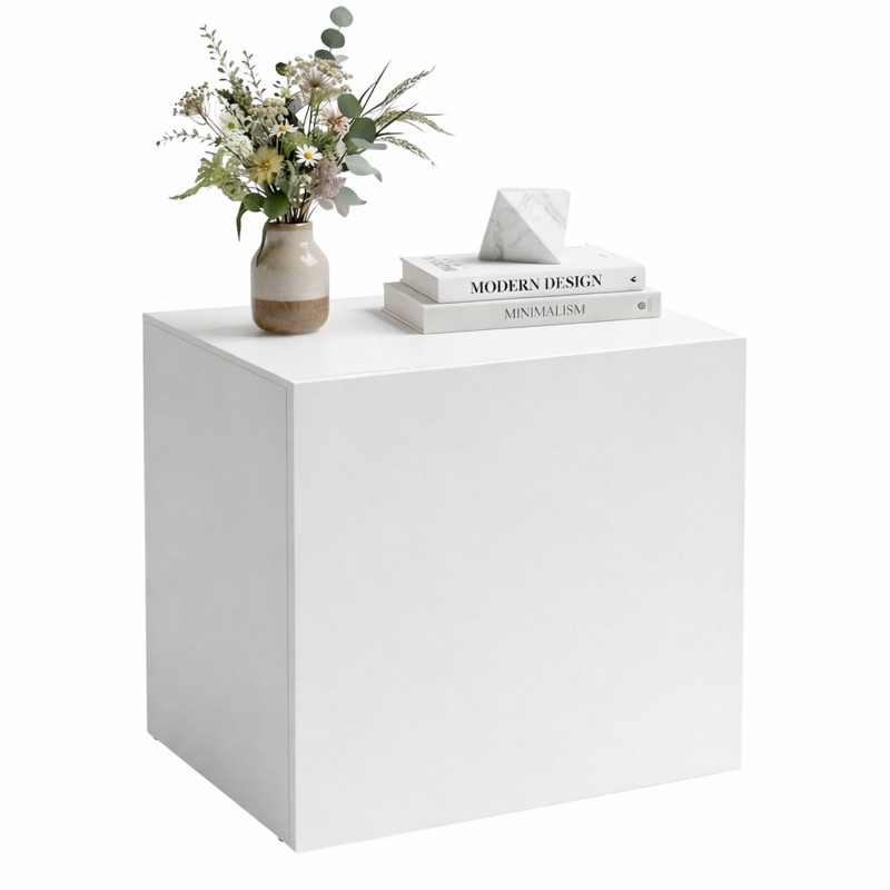 Chevet Cubique Beaux Meubles Pas Chers 1 Porte Réversible 2 Niches Blanc Panneaux De Particules