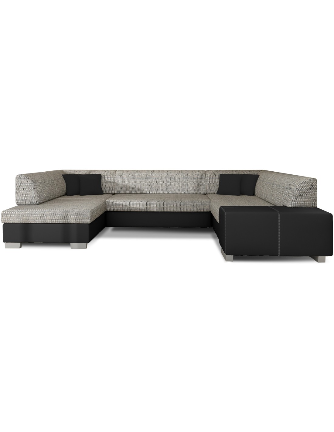 Canapé Panoramique En U Gris & Noir Convertible 6 Places Havane Pour Grand Salon