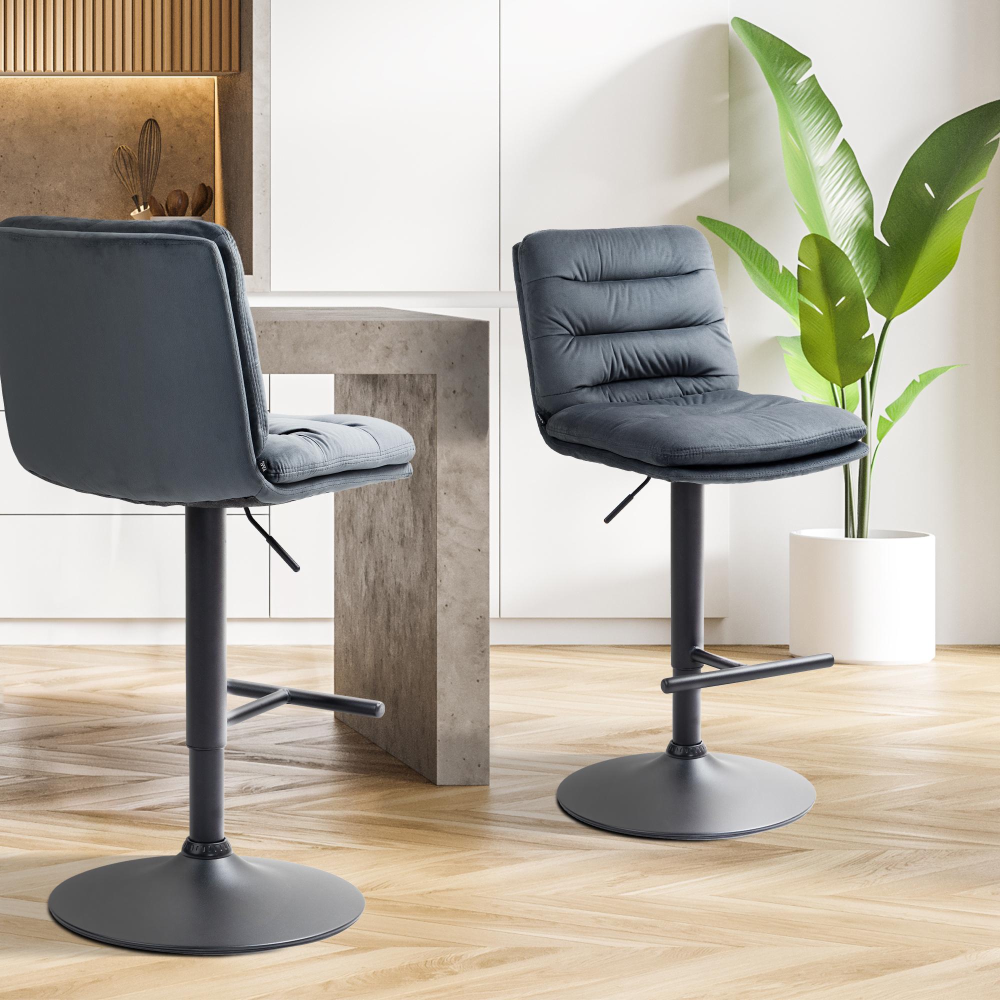 Tabouret De Bar Damar Velours Noir Gris Foncé