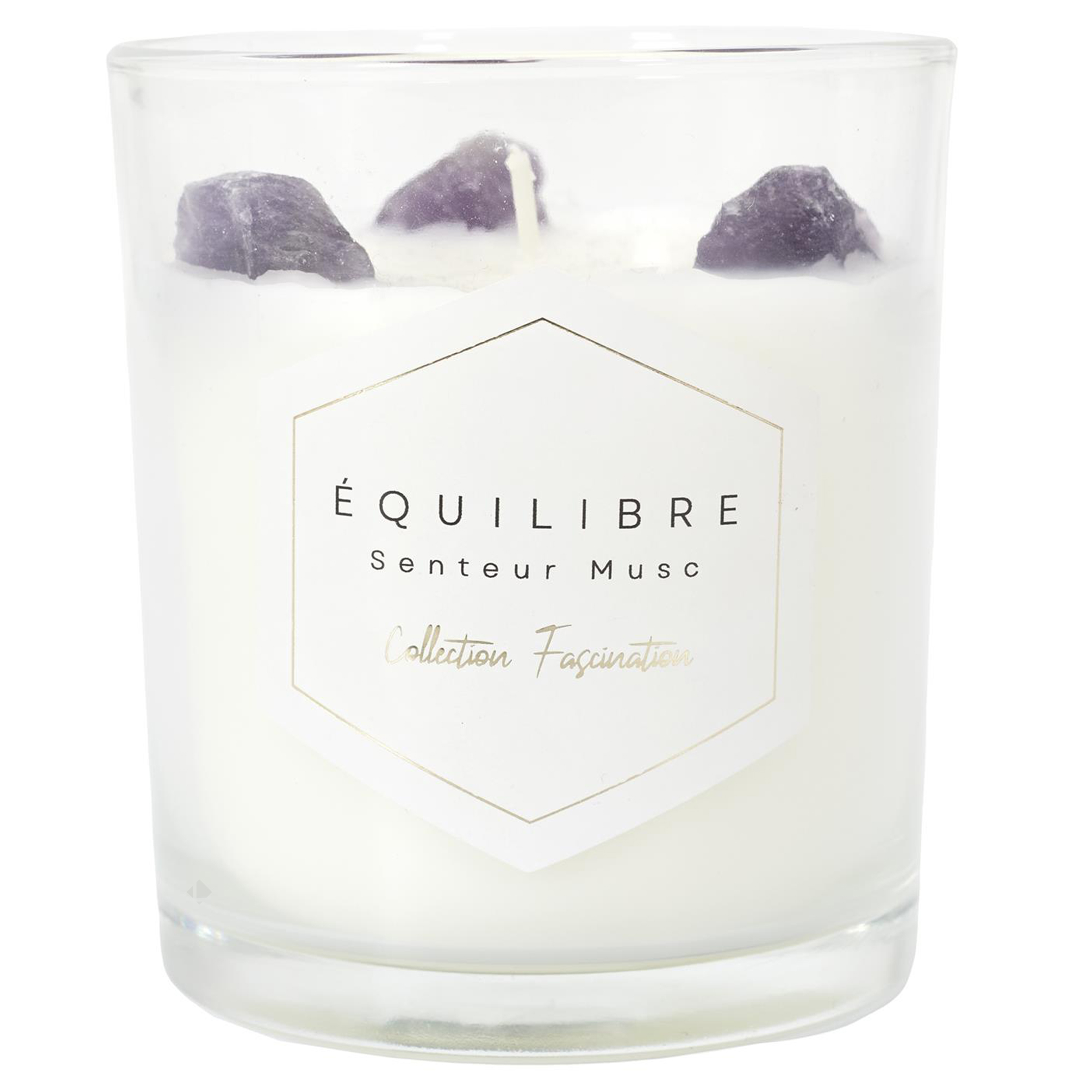Bougie Parfumée Avec Pierres 35h Fascination À La Cire De Paraffine Senteur Musc