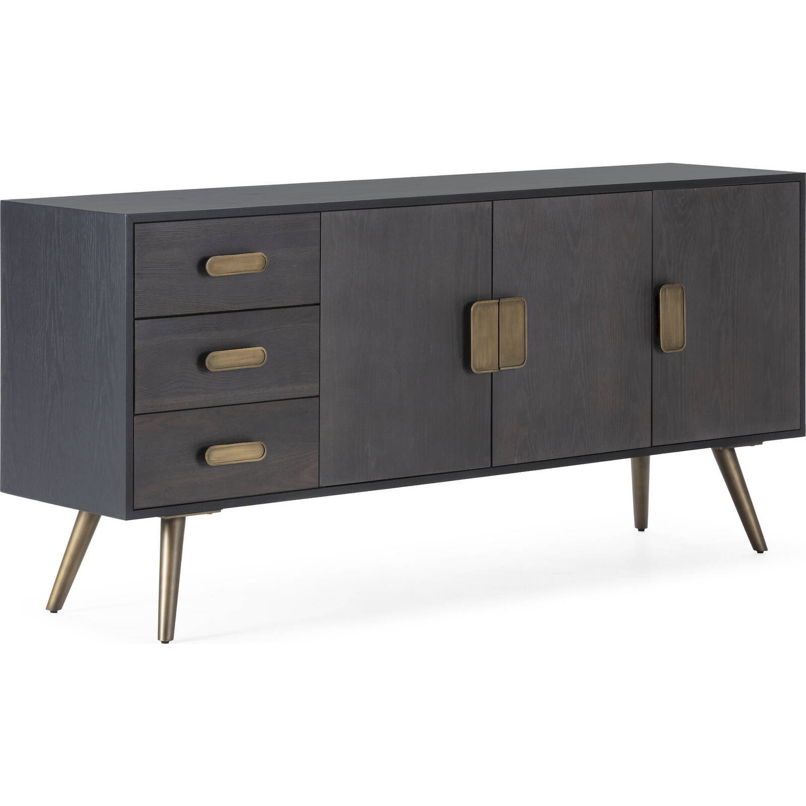 Buffet Élégant Chêne Et Métal Noir Doré - Noir Profond Avec Touches Dorées Et Brun