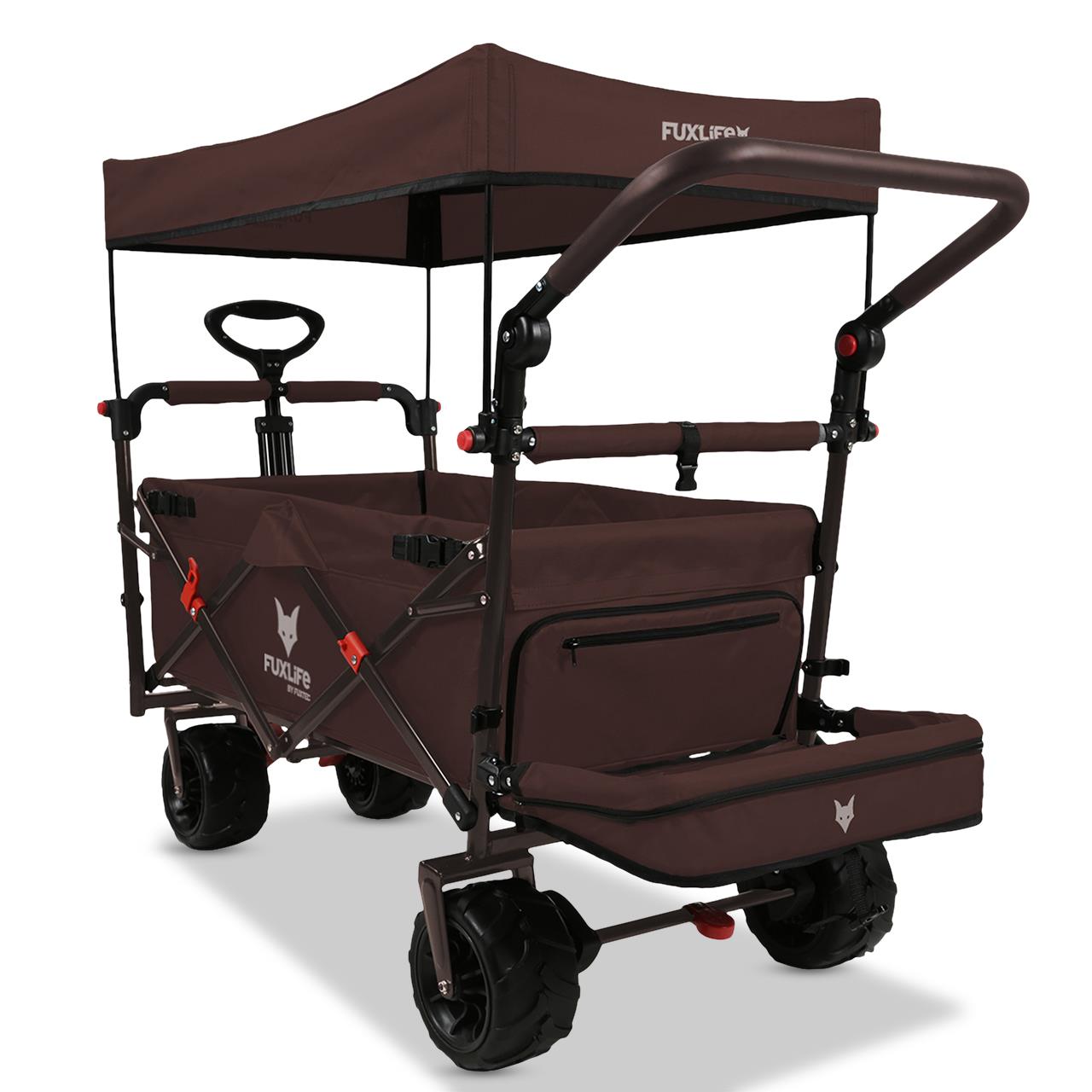 Chariot De Plage Pliable Marron - Fuxtec Beach Cruiser - Transport Enfant 75kg
