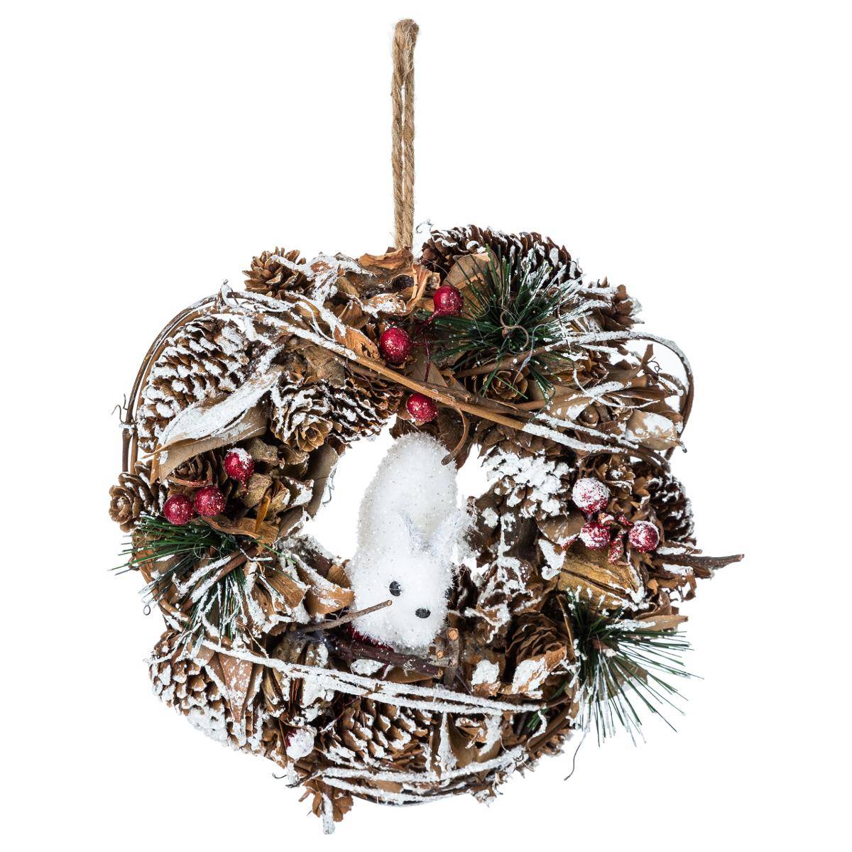 Couronne Pomme De Pin Et Personnage 19cm Bois - Feeric Lights & Christmas