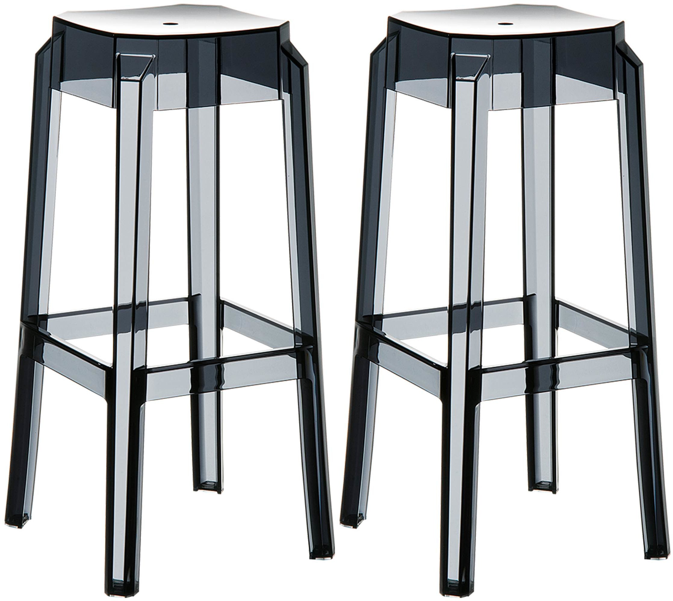 Lot De 2 Tabourets De Bar Intérieur Ou Exterieur Design Moderne Plastique Noir Transparent 10_0004150