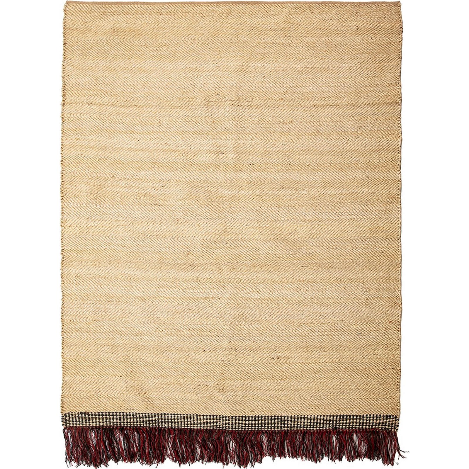 Tapis Jute Naturel Avec Franges Rouges Et Liseré Noir Élégant - Naturel Jute Franges Rouges Noir