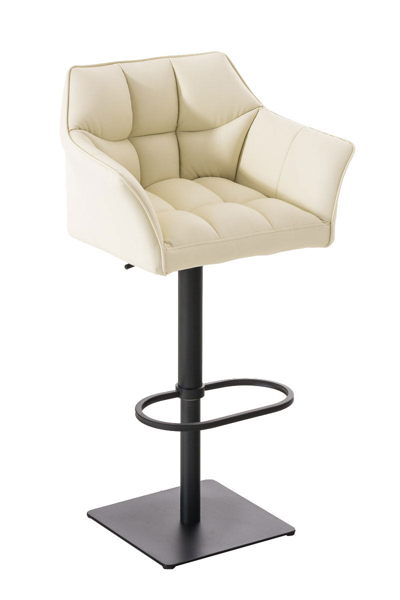 Tabouret De Bar Chaise Haute De Comptoir Couture Carrées Assise En Pvc Crème Cadre 10_0004675