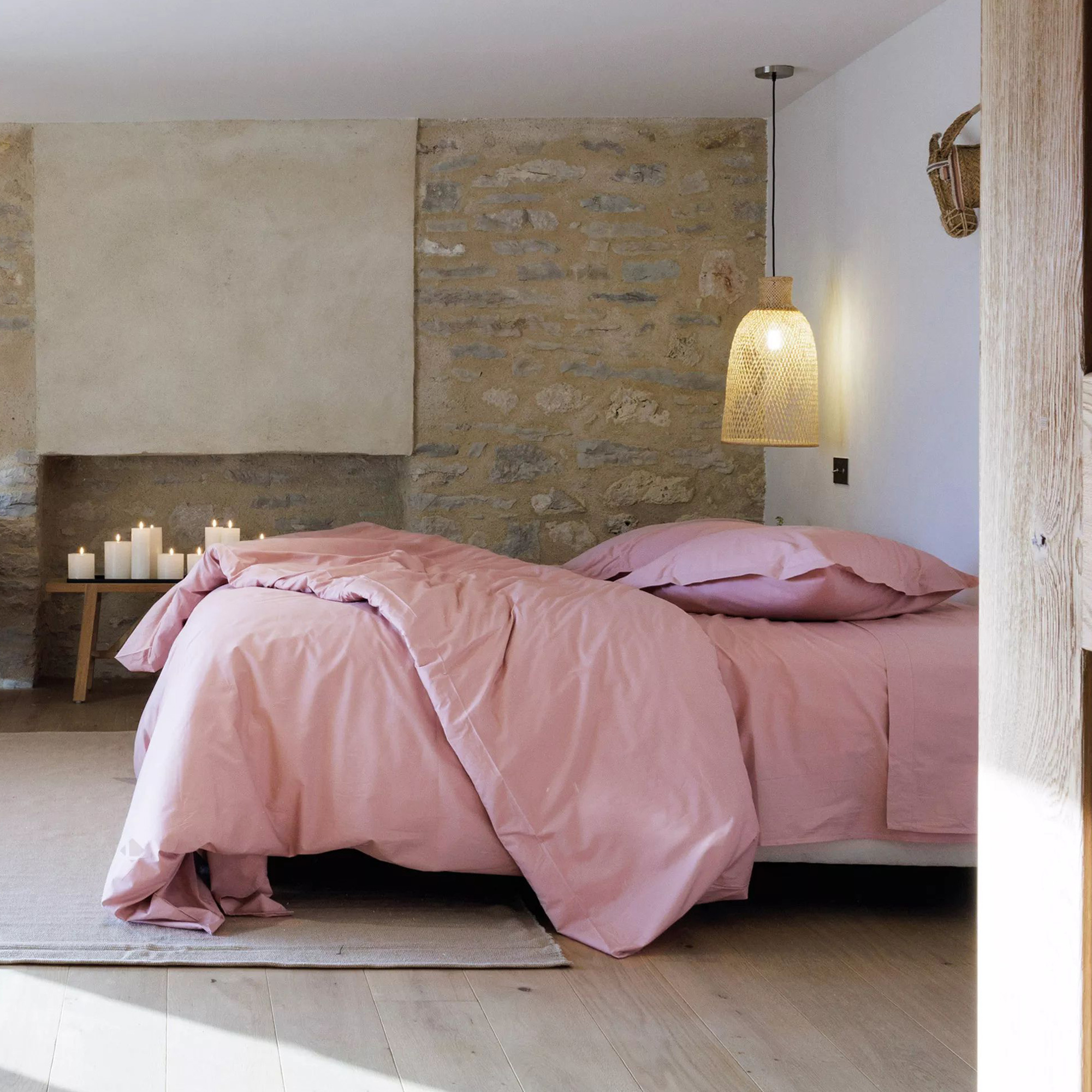 Parure De Lit 240x220 Cm Set 50x70 Cm Percale Manoir Rose