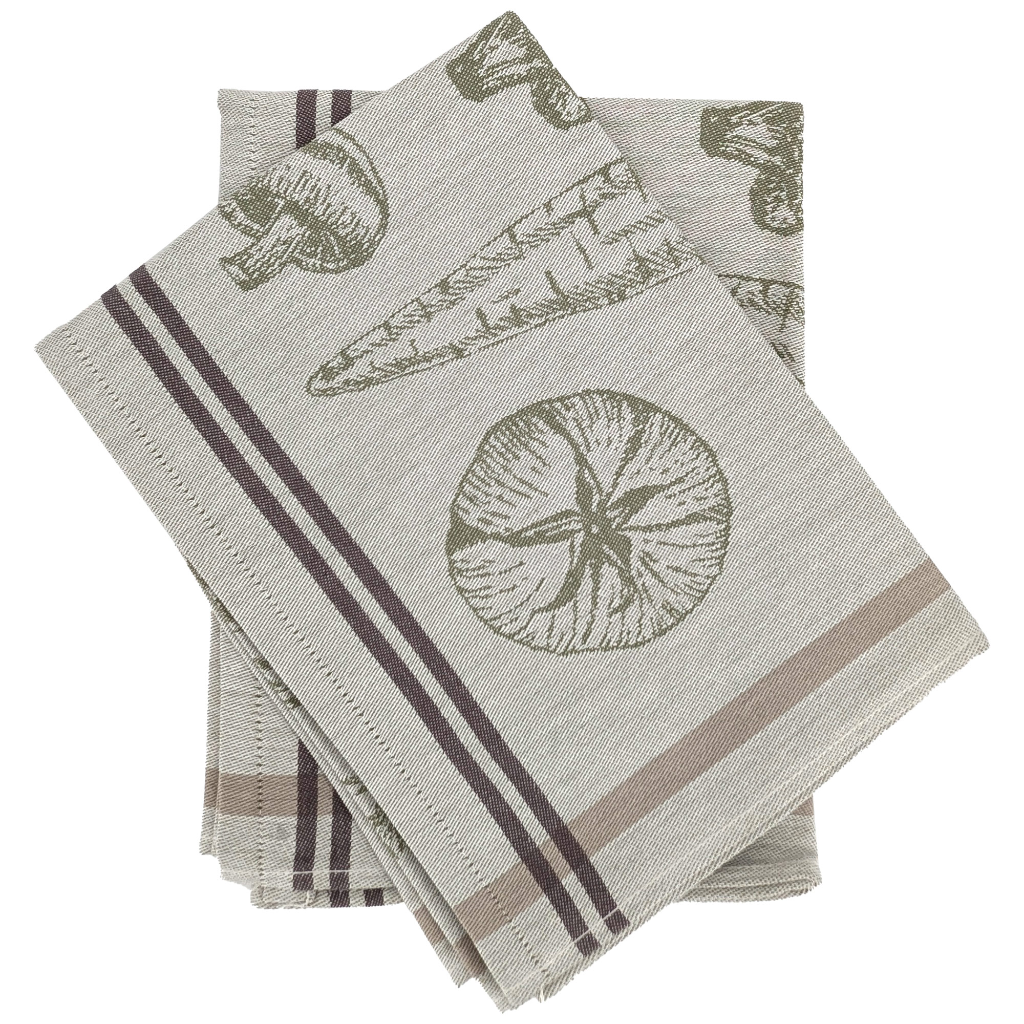 Lot De 2 Torchons De Cuisine Toile Veg 50x70 Cm Vert Olive