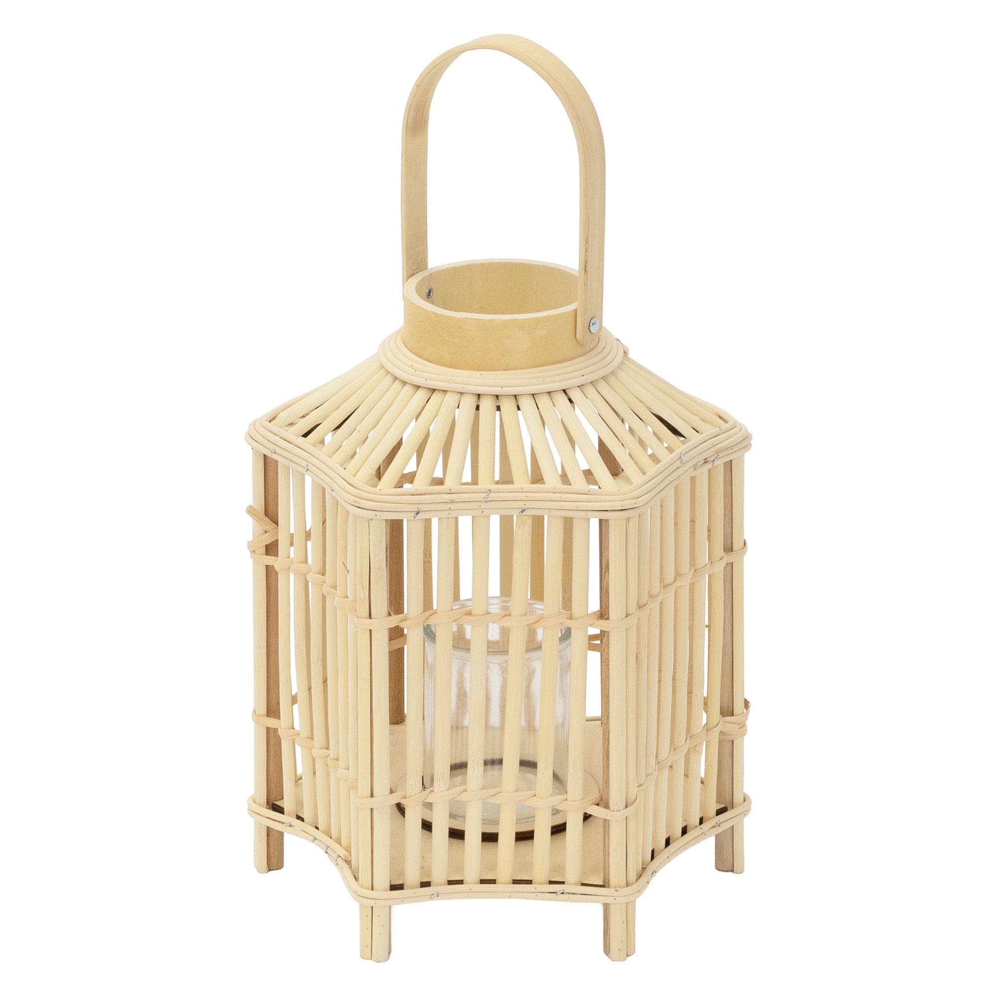 Ecd Germany Lanterne En Bambou 45 Cm Photophore Naturel Avec Poignée Et Insert En Verre Style Bohème Pour Jardin Ou Salon Porte-bougie Tressé Décoratif Extérieur Et Intérieur Ambiance Chaleureuse