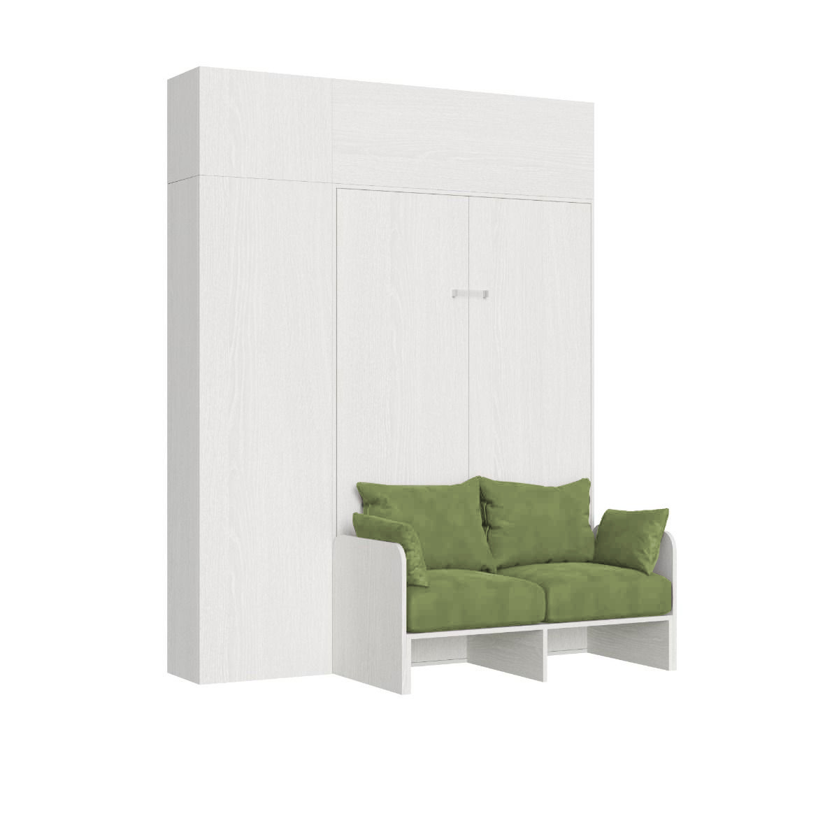 Lit Queen-size Escamotable Kentaro 120 Cm Avec Canapé Et Meubles Blancs, Frêne Et Verts