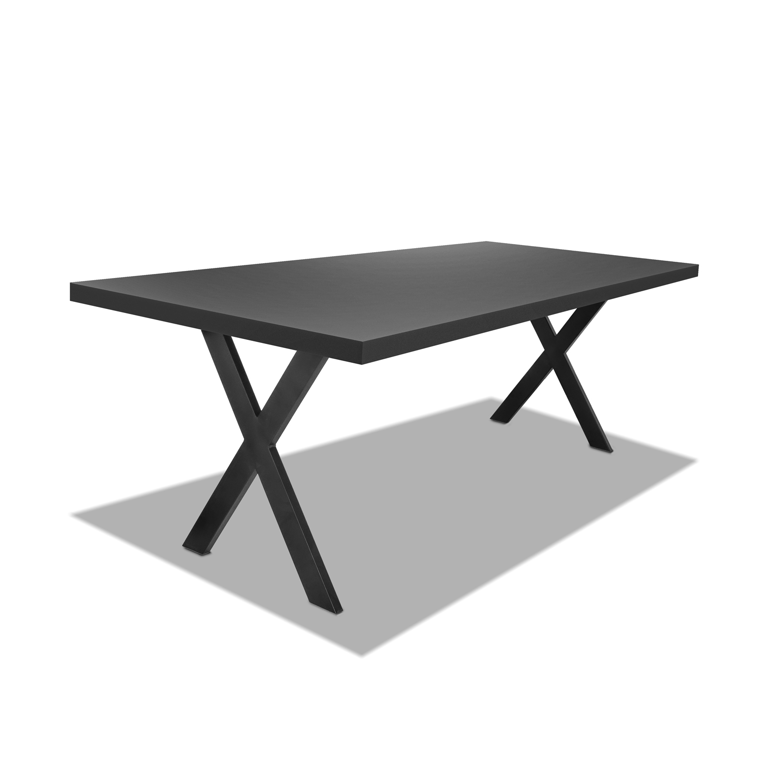 Table De Salle À Manger En Bois Et Métal - Pieds Noirs Forme X - 220x100 Cm