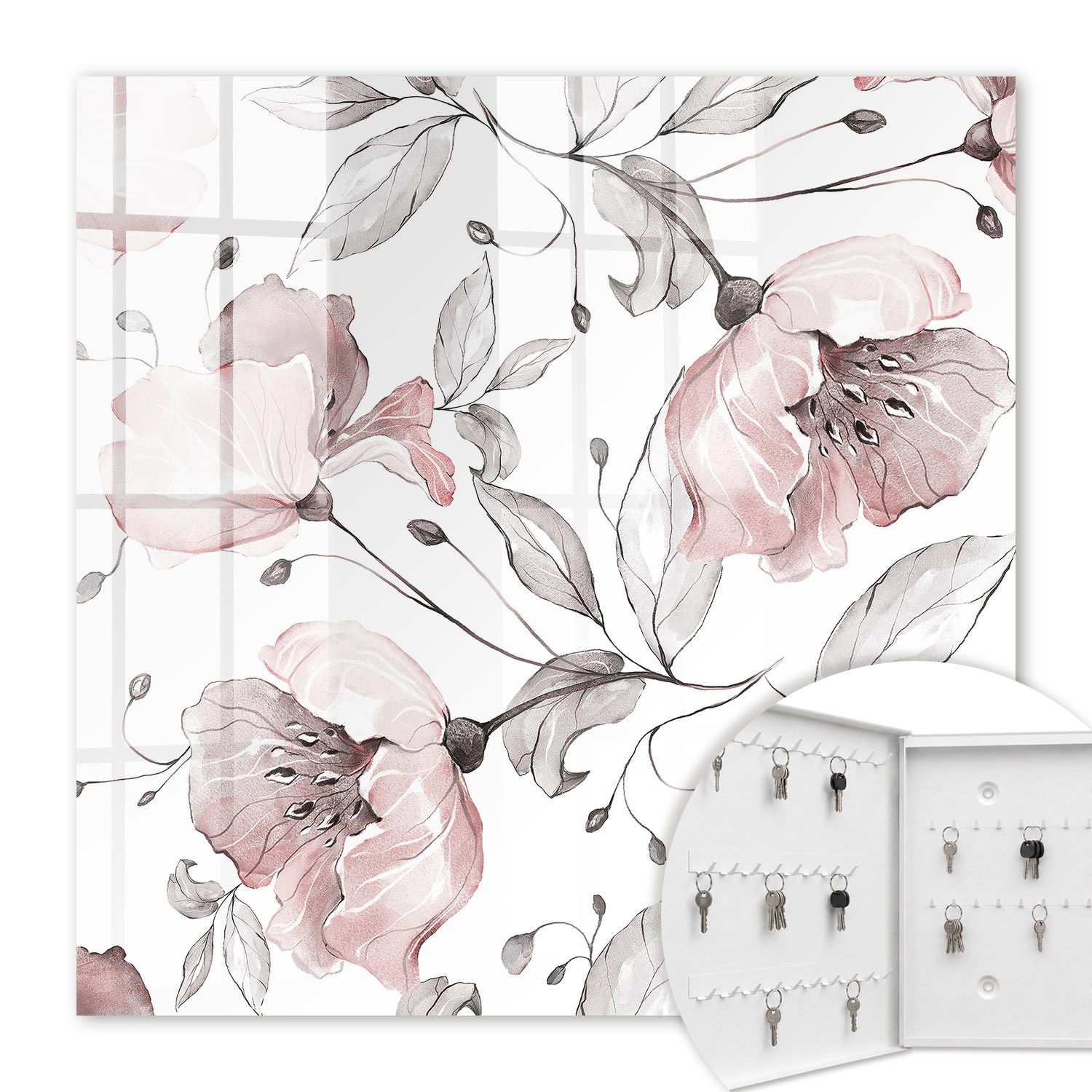 Armoire À Clés - (30 Cm X 30 Cm) - Boîte À Clés Murale - Coffret De Rangement Pour Clés - Couleur Blanche - Ouverture Vers La Gauche - Pour Maison Et Bureau - Motif Romantique