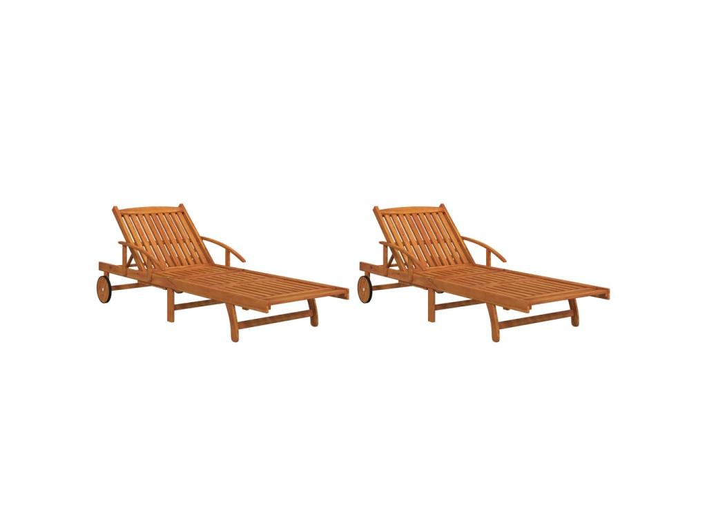Lot De 2 Transats Chaise Longue Bain De Soleil Lit De Jardin Terrasse Meuble D'extérieur Bois D'acacia Solide 02_0012139