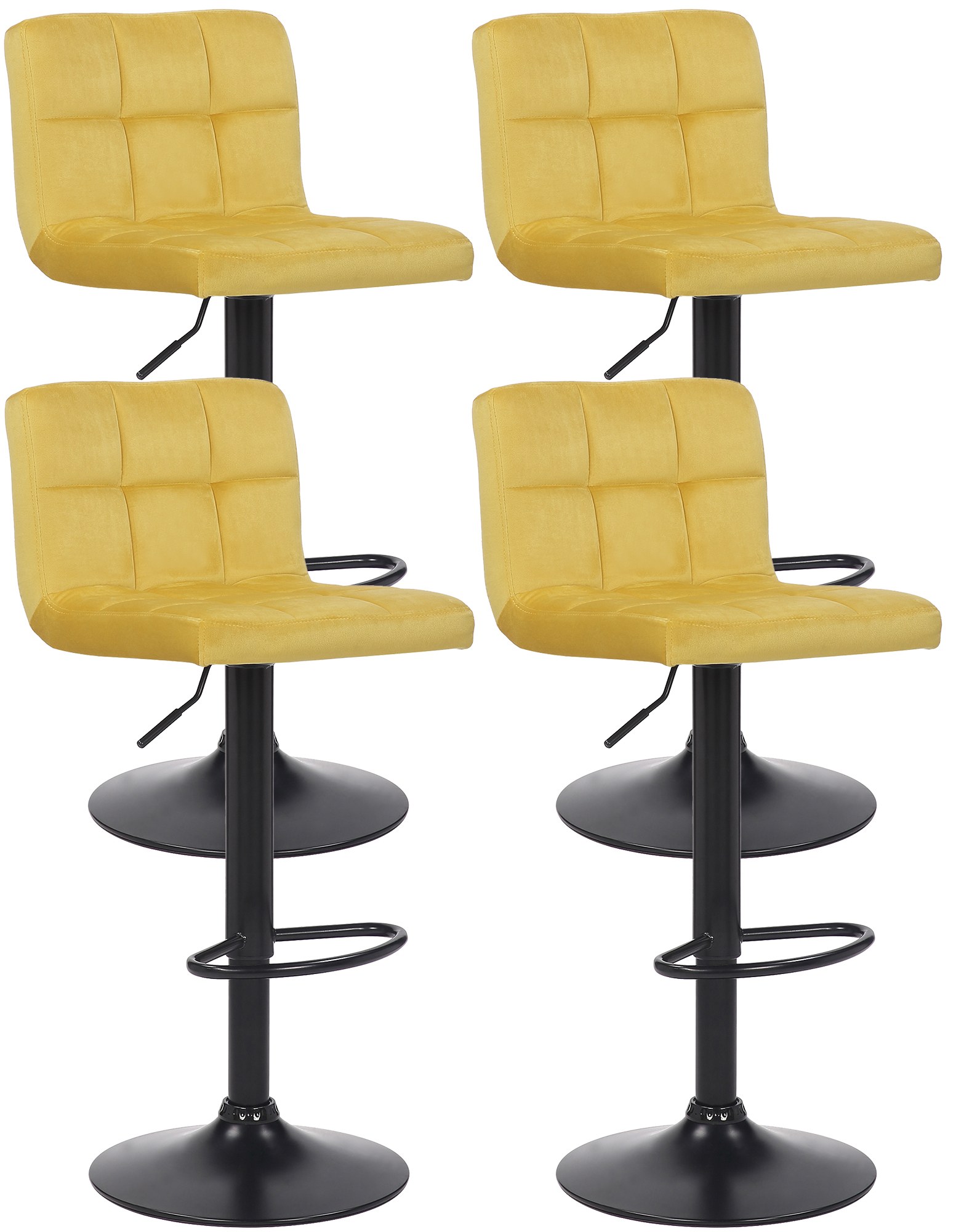 Lot De 4 Tabourets De Bar Feni Velours Jaune