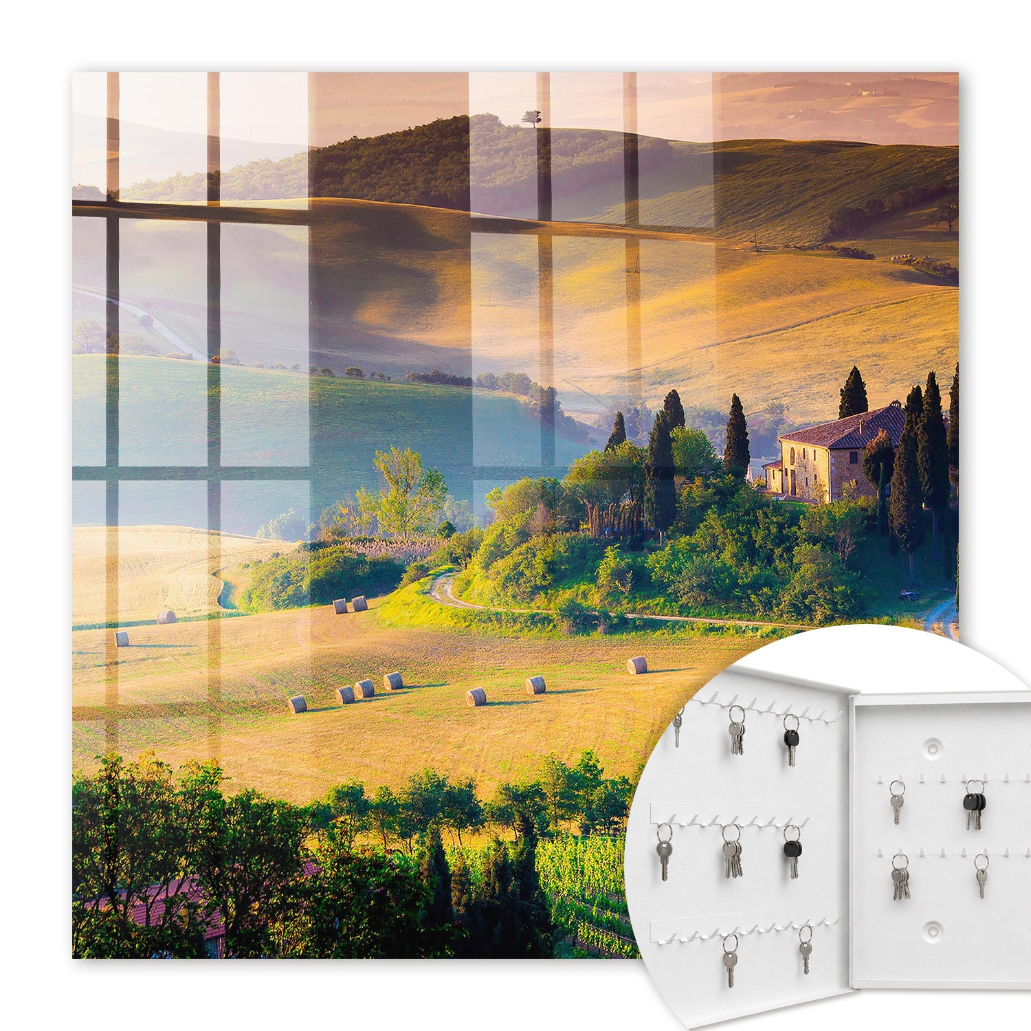 Armoire À Clés - (30 Cm X 30 Cm) - Boîte À Clés Murale - Coffret De Rangement Pour Clés - Couleur Blanche - Ouverture Vers La Gauche - Pour Maison Et Bureau - Idylle Toscane