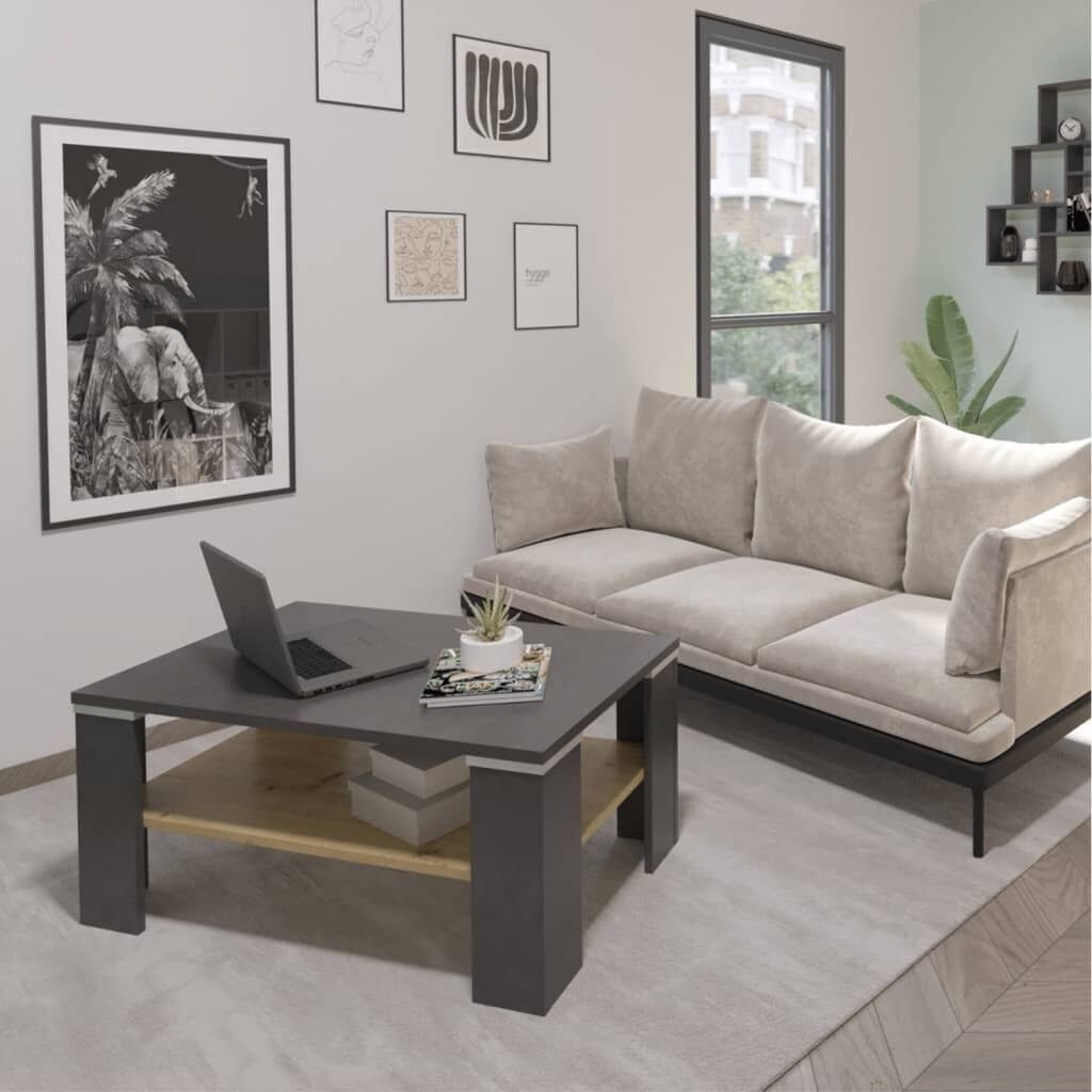 Table Basse Avec Étagère Gris Matera Et Chêne Artisanal Fmd