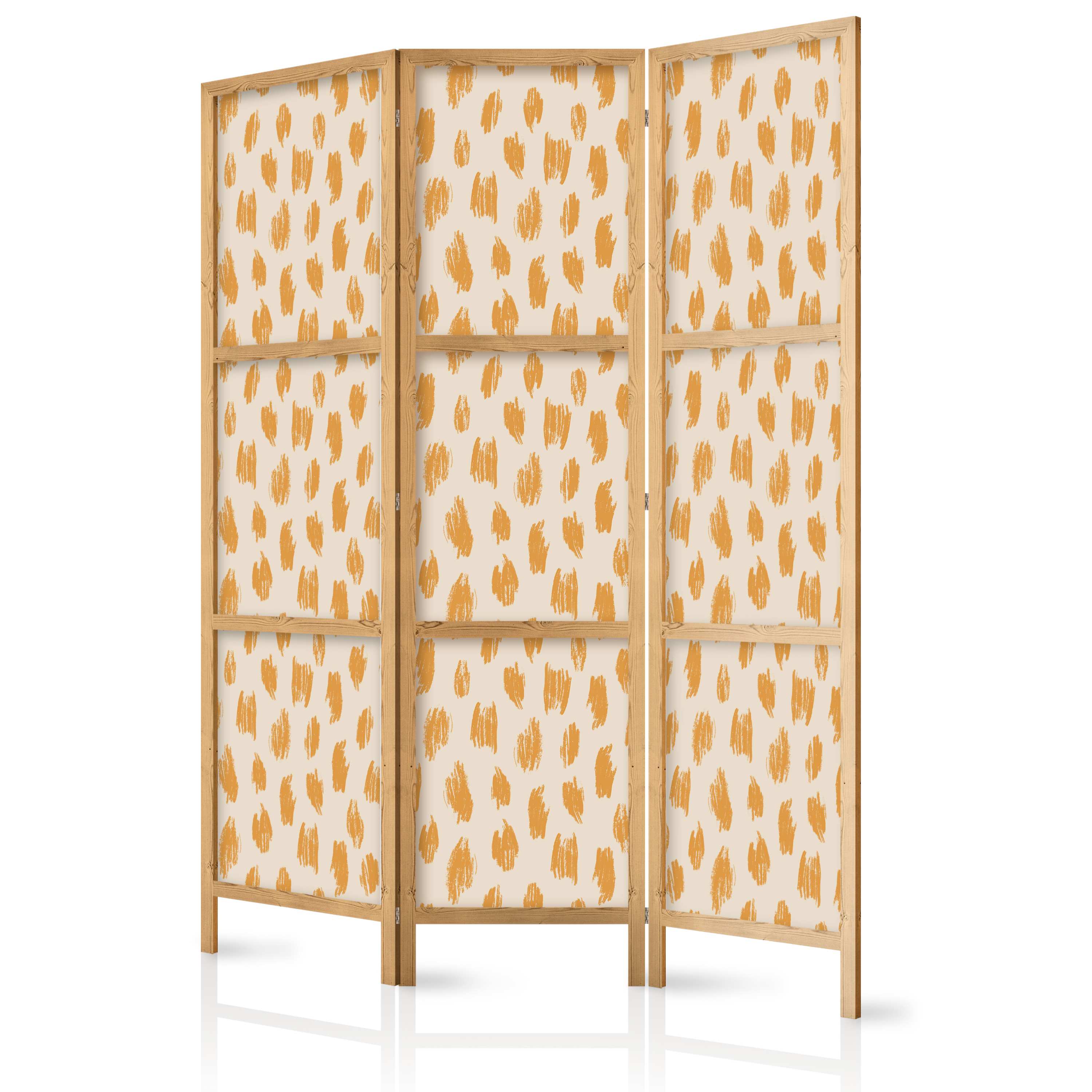 Paravent Japonais - Motif Dessiné En Points Et Taches Dans Les Tons Orange Et Écru. 135x172