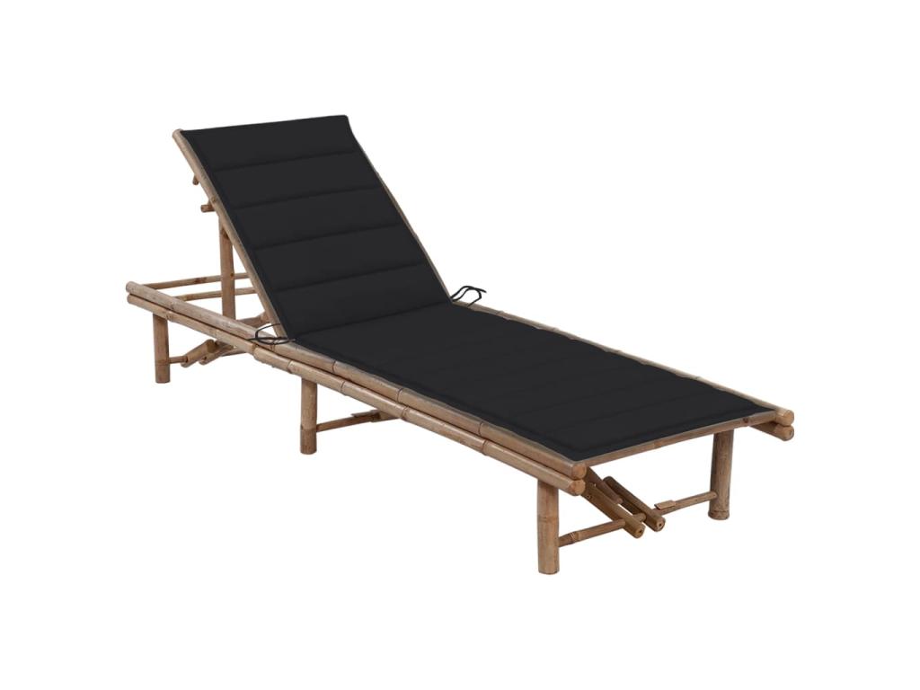 Transat Chaise Longue Bain De Soleil Lit De Jardin Terrasse Meuble D'extérieur Avec Coussin Bambou 02_0012285