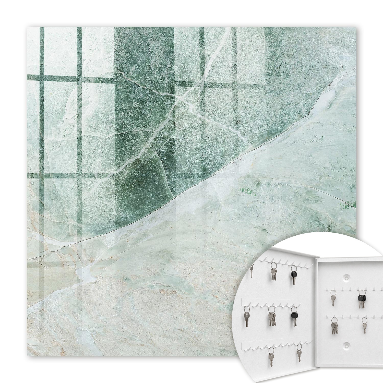 Armoire À Clés - (30 Cm X 30 Cm) - Boîte À Clés Murale - Coffret De Rangement Pour Clés - Couleur Blanche - Ouverture Vers La Gauche - Pour Maison Et Bureau - Élégance Du Marbre