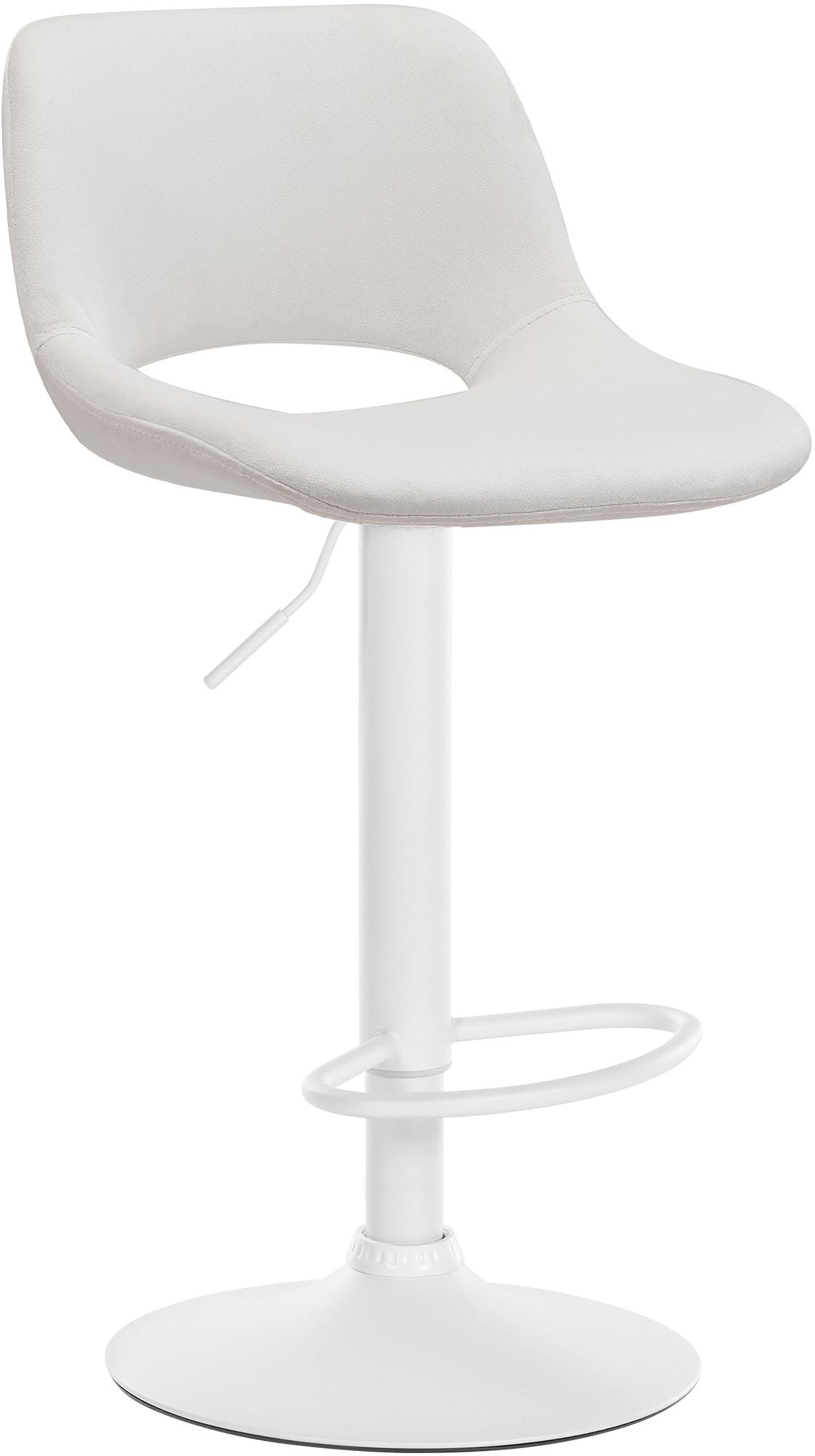Tabouret De Bar Chaise Haute X1 Avec Repose-pieds En Velours Crème Piètement Métallique Blanc 10_0004604