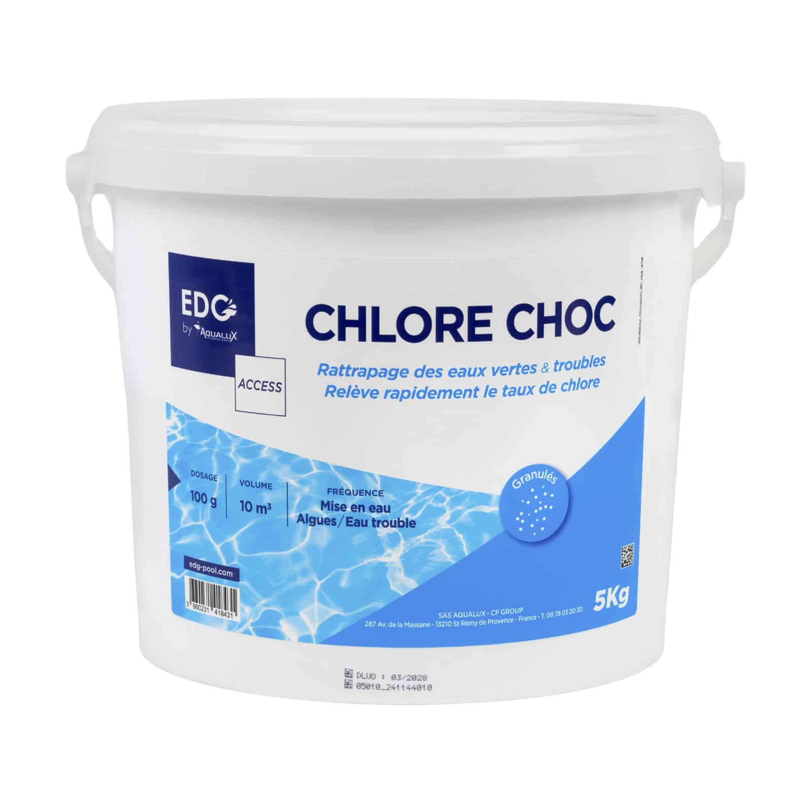 Chlore Choc Piscine Granulés Edg Seau 5 Kg 56 % Chlore Libre Blanc Plastique