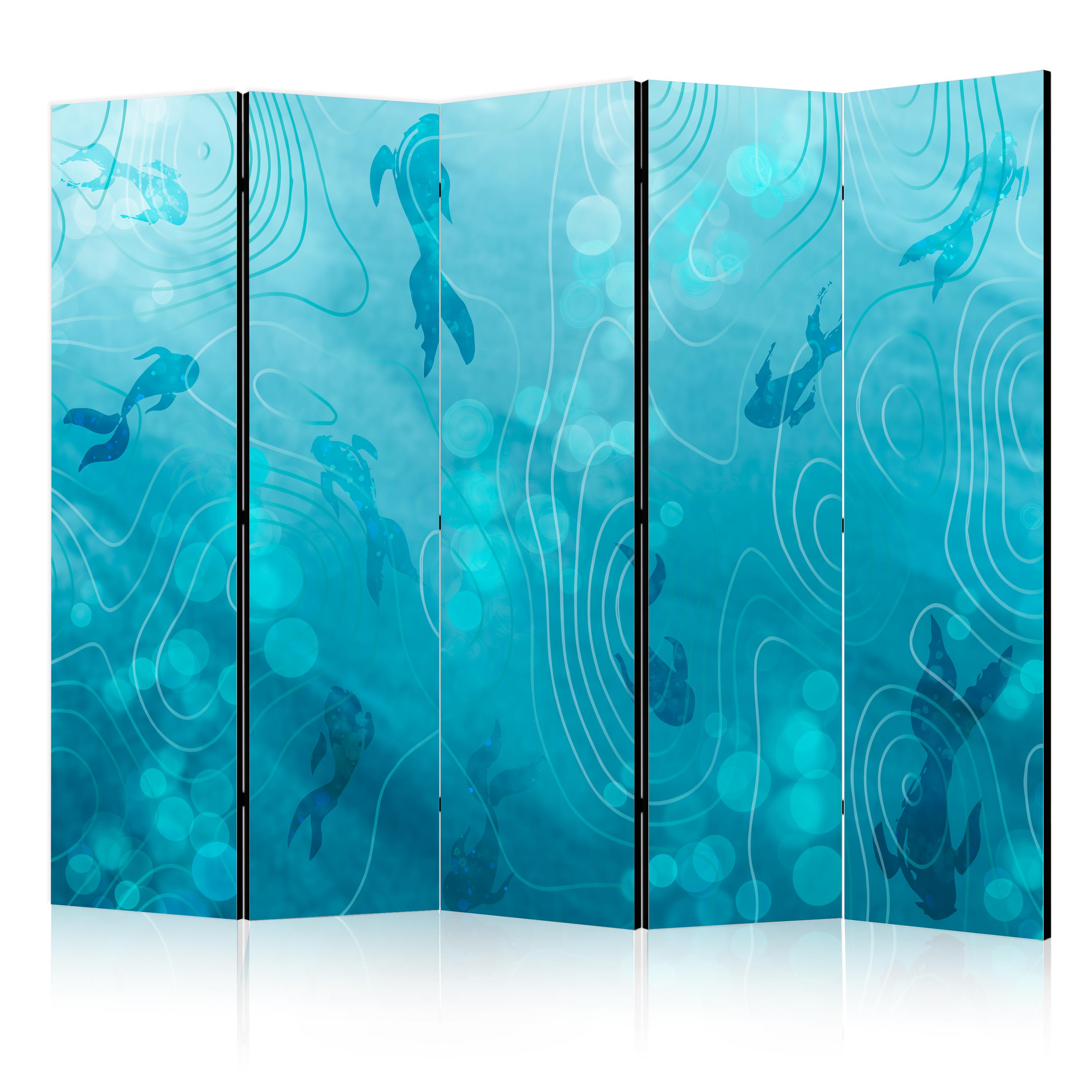Paravent -un Groupe De Poissons Japonais Dans Les Tons Bleu Marine Et Bleu 225x172