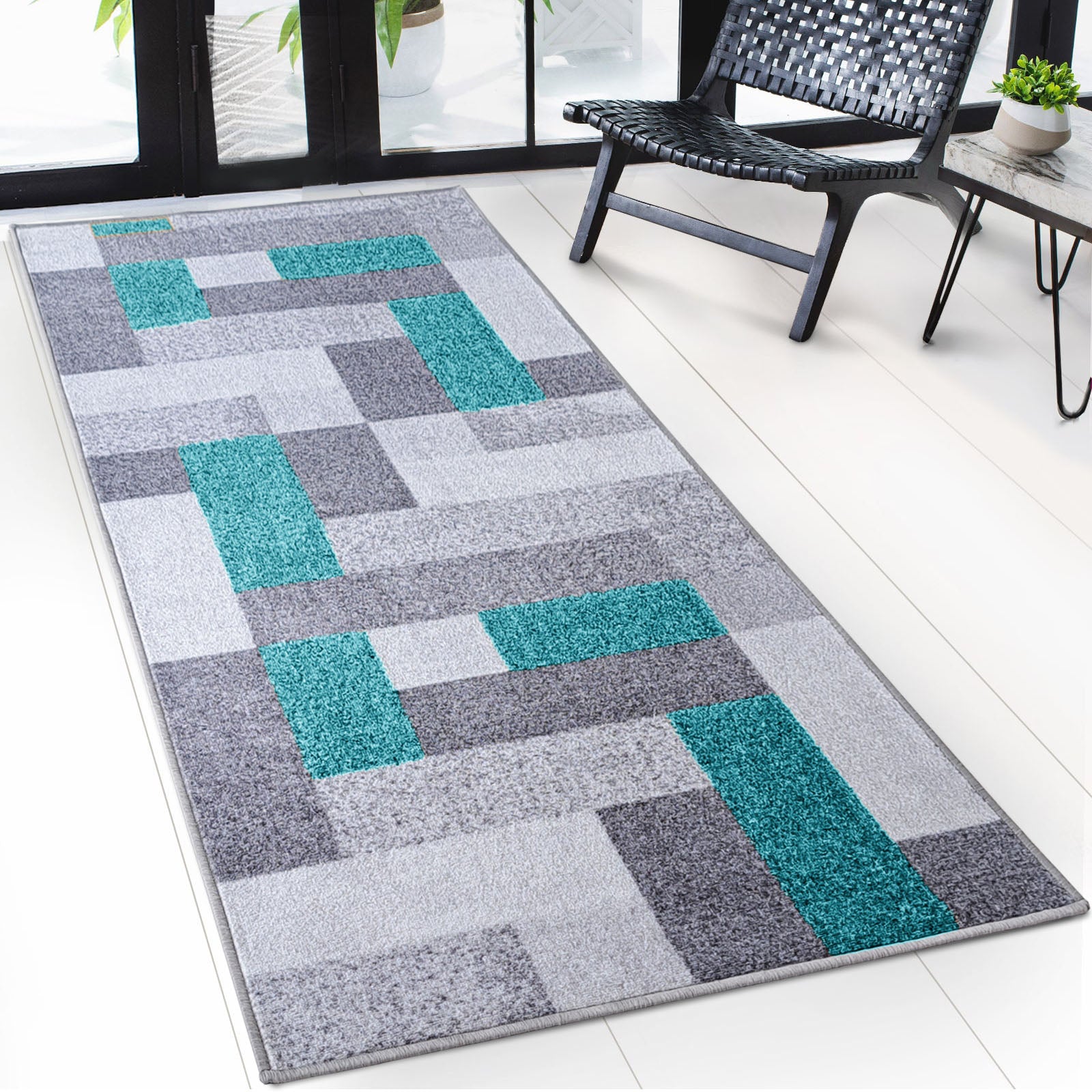 Tapis De Passage Sur Mesure Mannheim Turquoise 80 X 200 Cm
