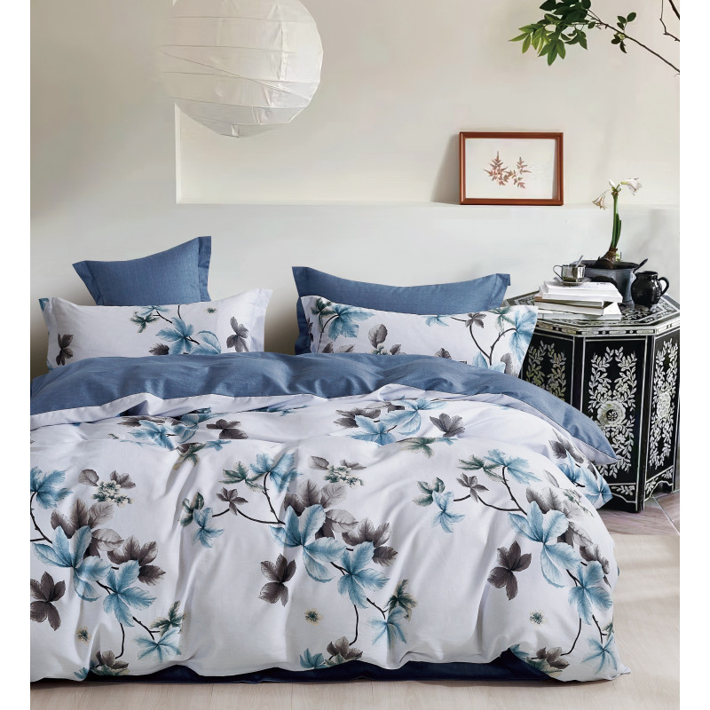 Parure De Couette "imprimé Double Face" Percale De Coton Peigné 80 Fils/cm² Pour Lit 140 À 160 - Parure Th-02 -