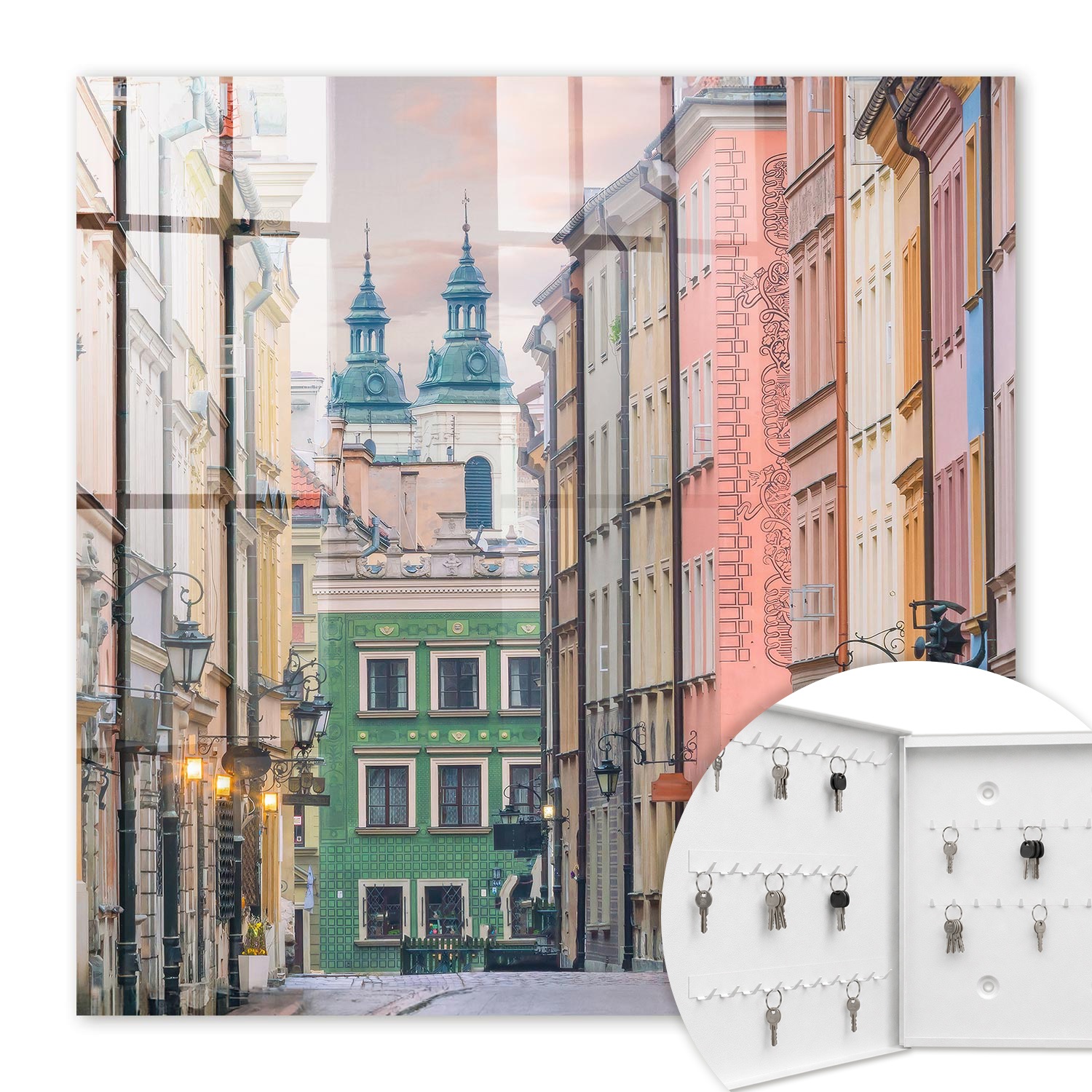 Armoire À Clés - (30 Cm X 30 Cm) - Boîte À Clés Murale - Coffret De Rangement Pour Clés - Couleur Blanche - Ouverture Vers La Gauche - Pour Maison Et Bureau - Immeubles Colorés