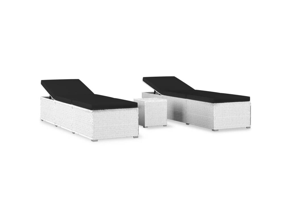 Chaises Longues De Jardin Table À Thé 3 Pièces Résine Tressée Blanc 02_0011925
