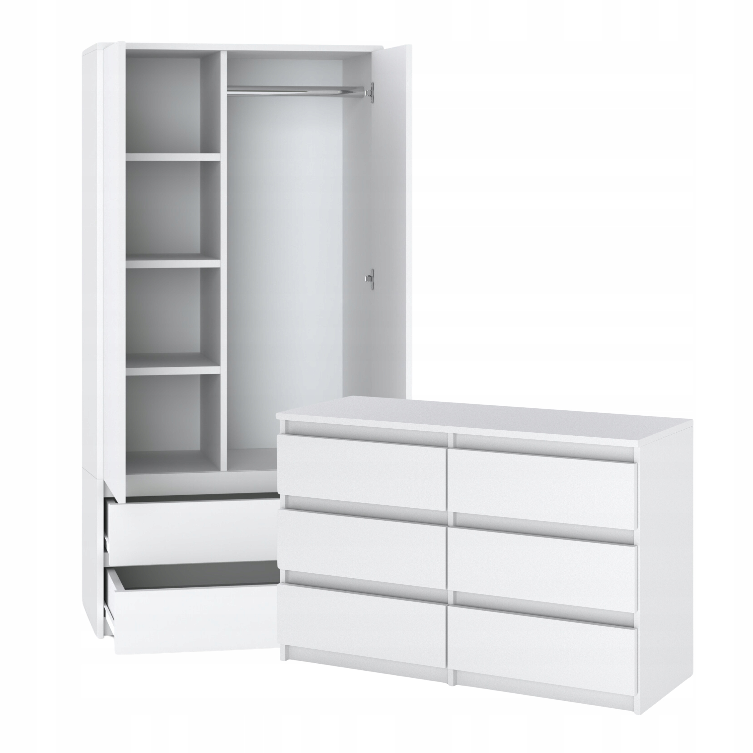 Set De Meuble De Rangement - Armoire 90 Cm + Commode 6 Tiroirs 100cm - Blanc Mat - Moderne Et Pratique